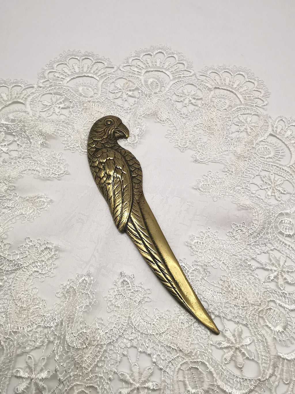 Vintage Solid Brass Parrot Letter Opener - Tropical Bird Desk Accessory (20cm)