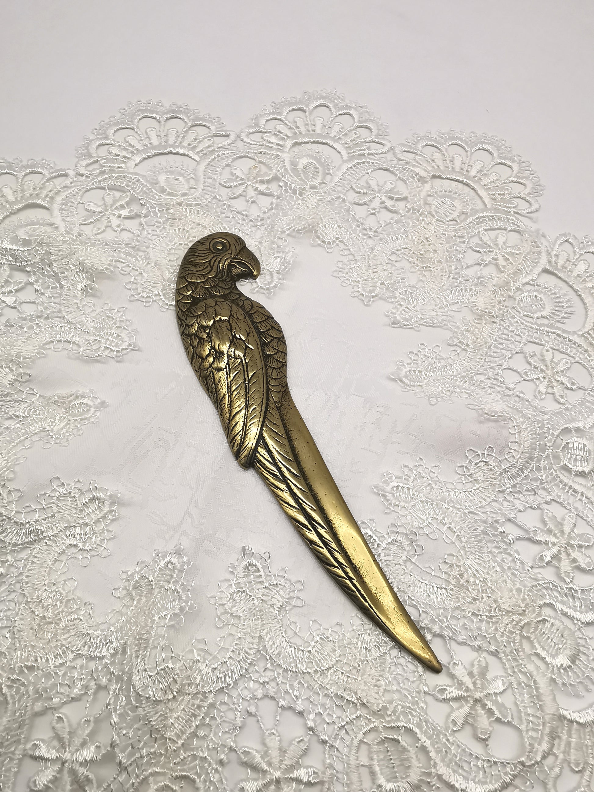 Vintage Solid Brass Parrot Letter Opener - Tropical Bird Desk Accessory (20cm)