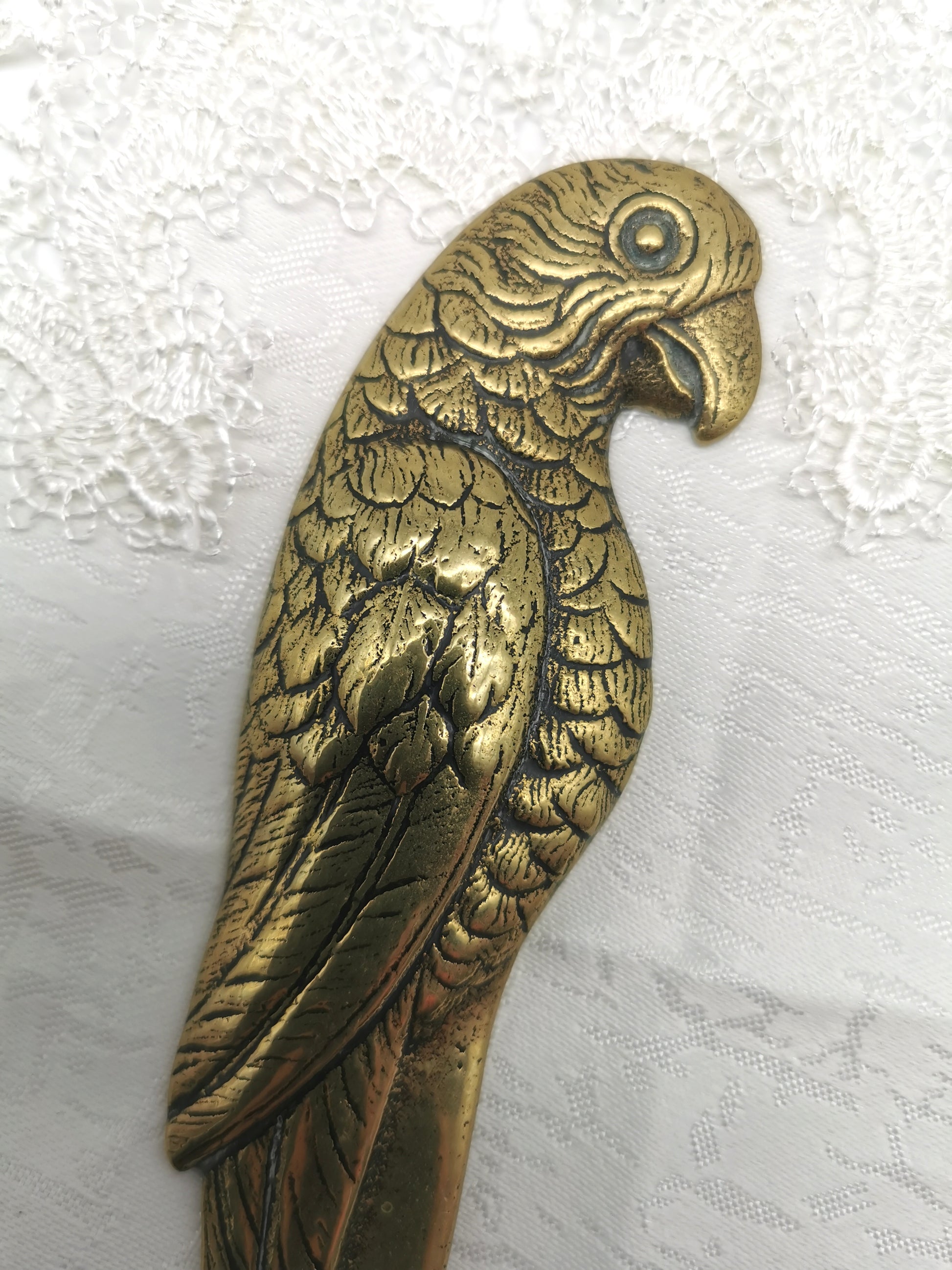 Vintage Solid Brass Parrot Letter Opener - Tropical Bird Desk Accessory (20cm)