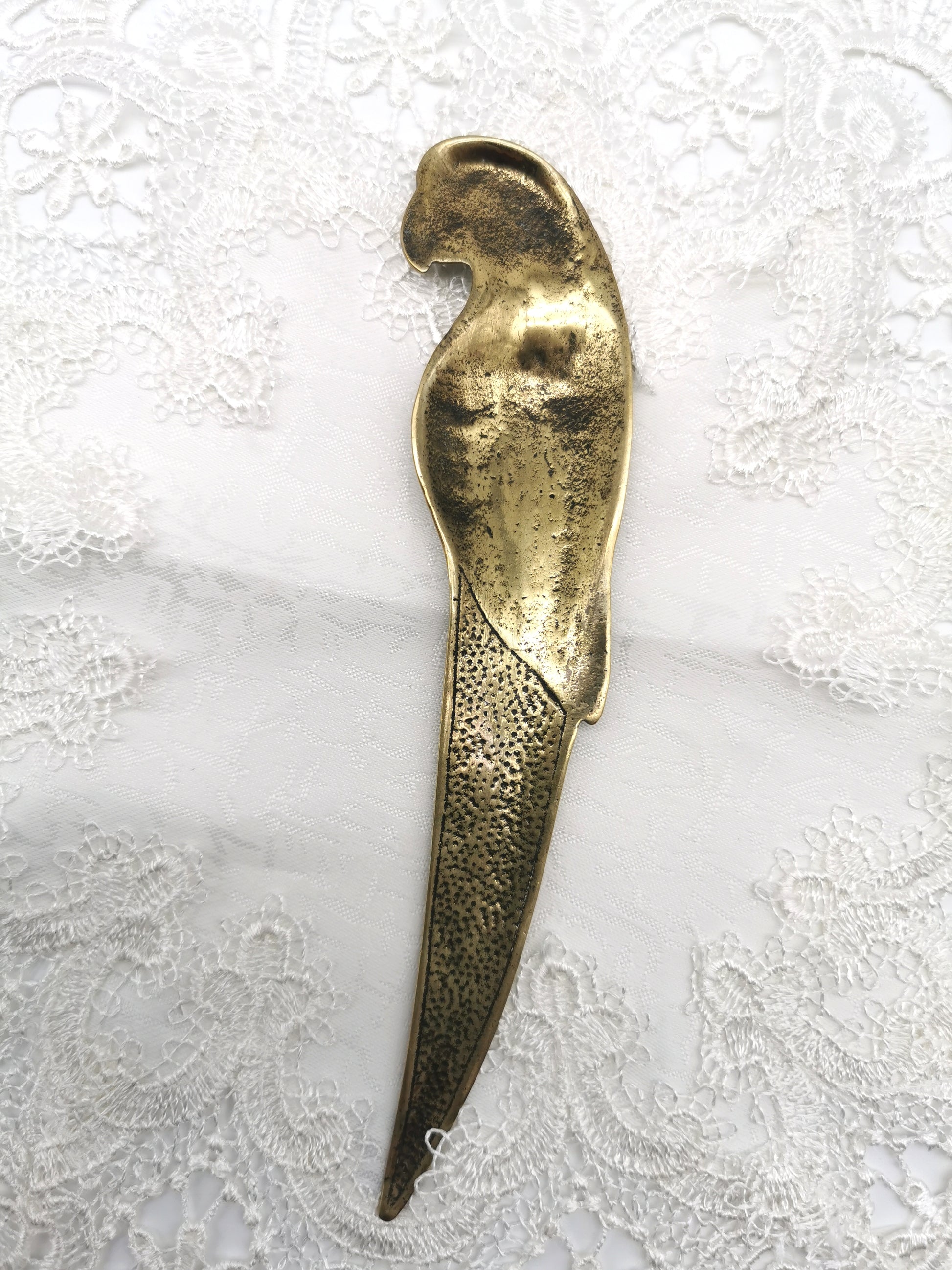 Vintage Solid Brass Parrot Letter Opener - Tropical Bird Desk Accessory (20cm)