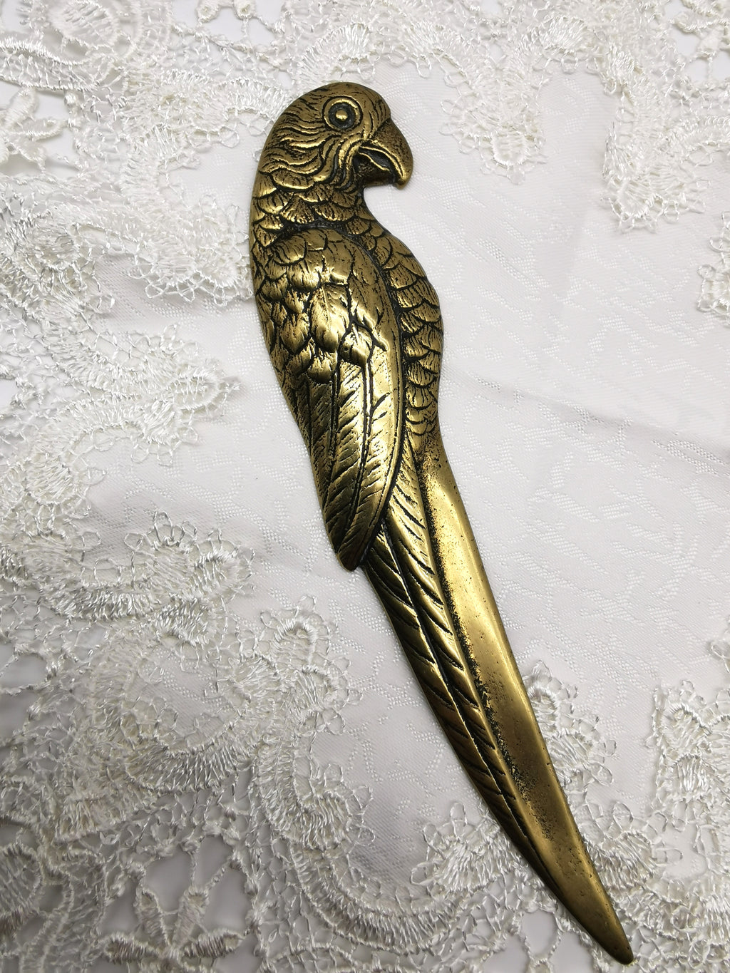 Vintage Solid Brass Parrot Letter Opener - Tropical Bird Desk Accessory (20cm)