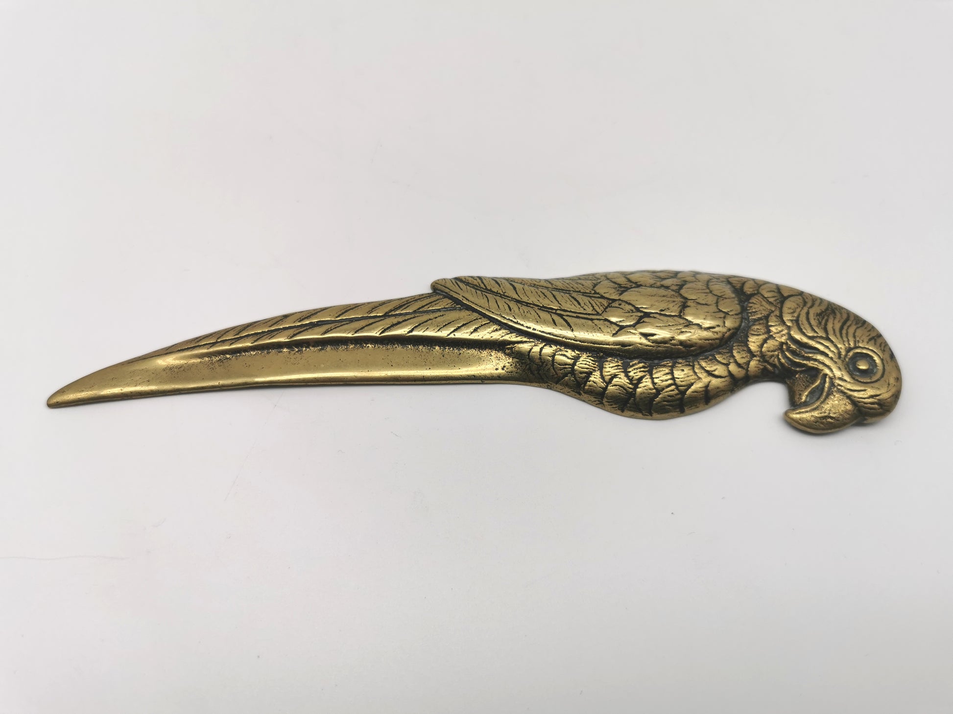Vintage Solid Brass Parrot Letter Opener - Tropical Bird Desk Accessory (20cm)