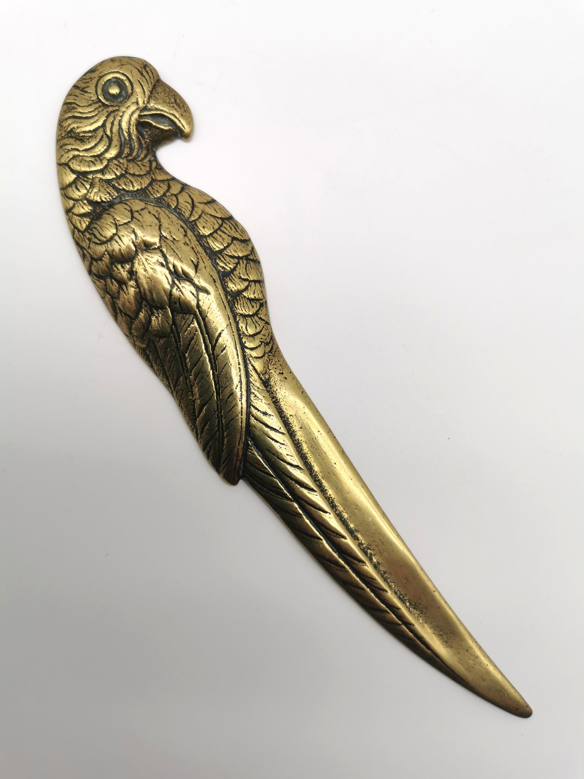 Vintage Solid Brass Parrot Letter Opener - Tropical Bird Desk Accessory (20cm)