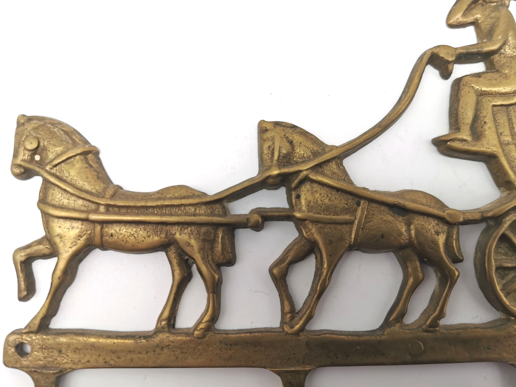 Vintage Solid Brass Horse and Carriage Wall Key Rack – 4-Hook Entryway Organizer