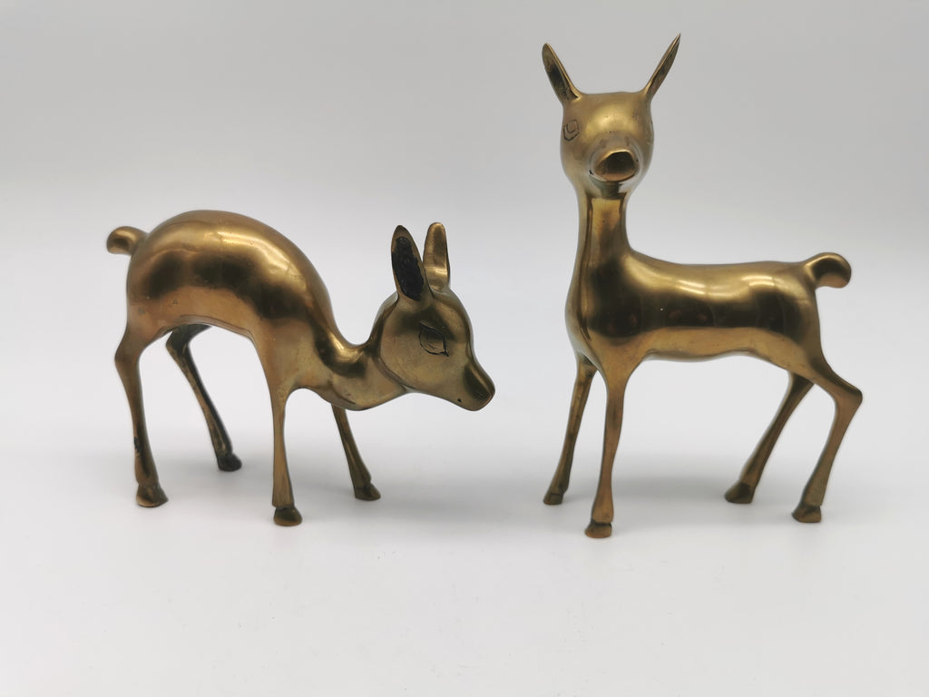 Pair of Brass Deer Figurines- Bambi Style Doe and Fawn