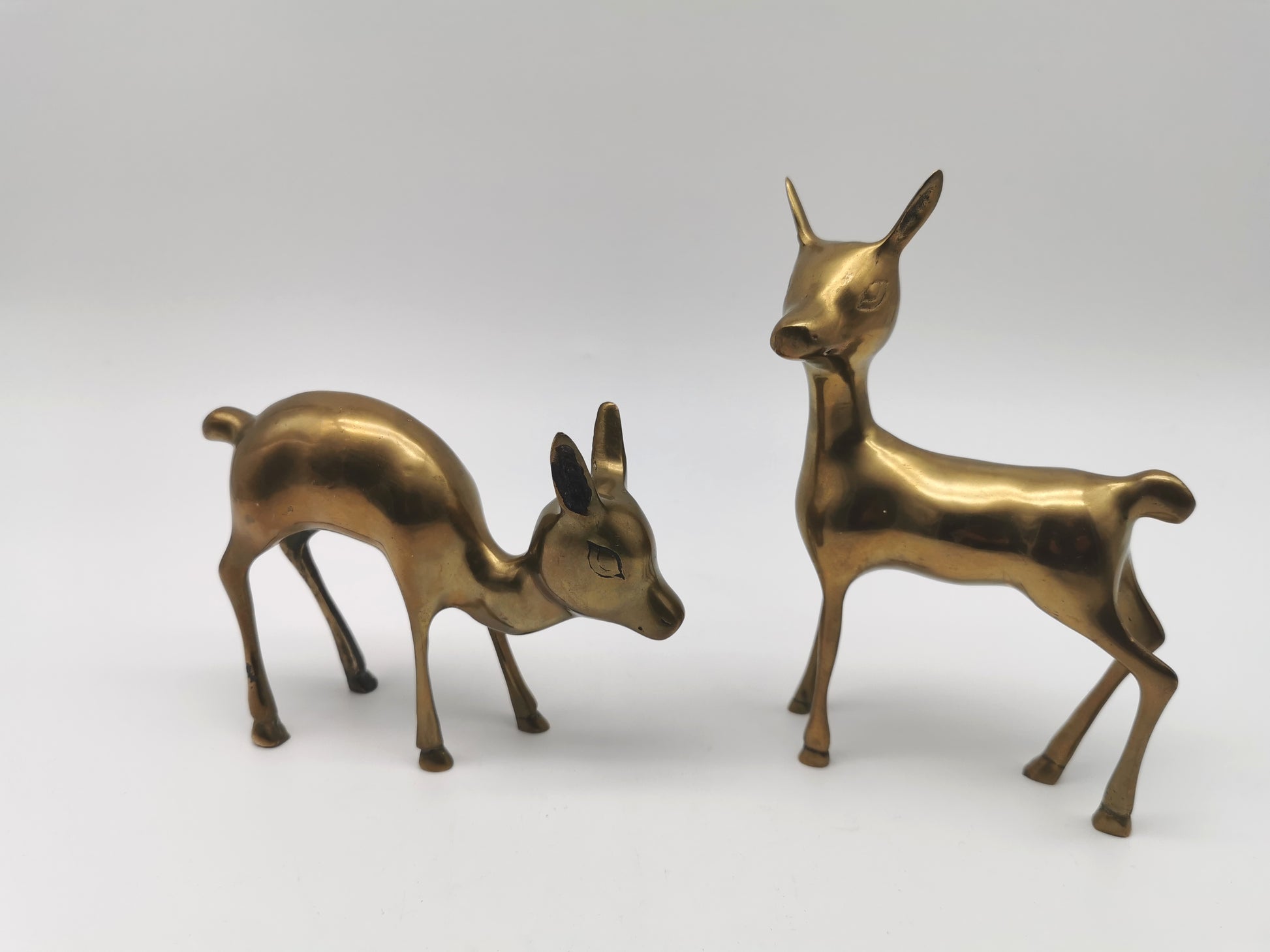 Pair of Brass Deer Figurines- Bambi Style Doe and Fawn