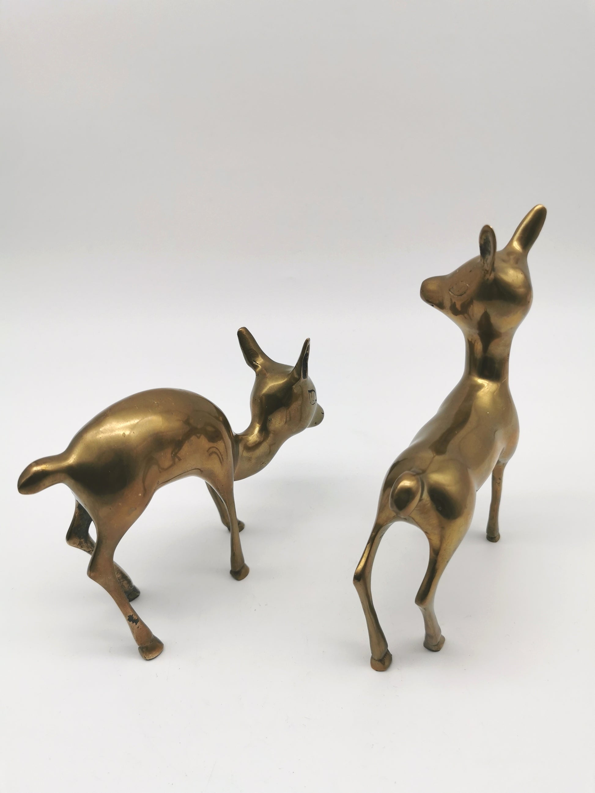 Pair of Brass Deer Figurines- Bambi Style Doe and Fawn