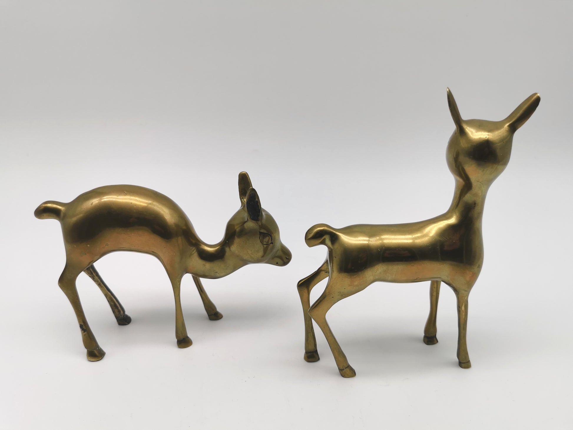 Pair of Brass Deer Figurines- Bambi Style Doe and Fawn