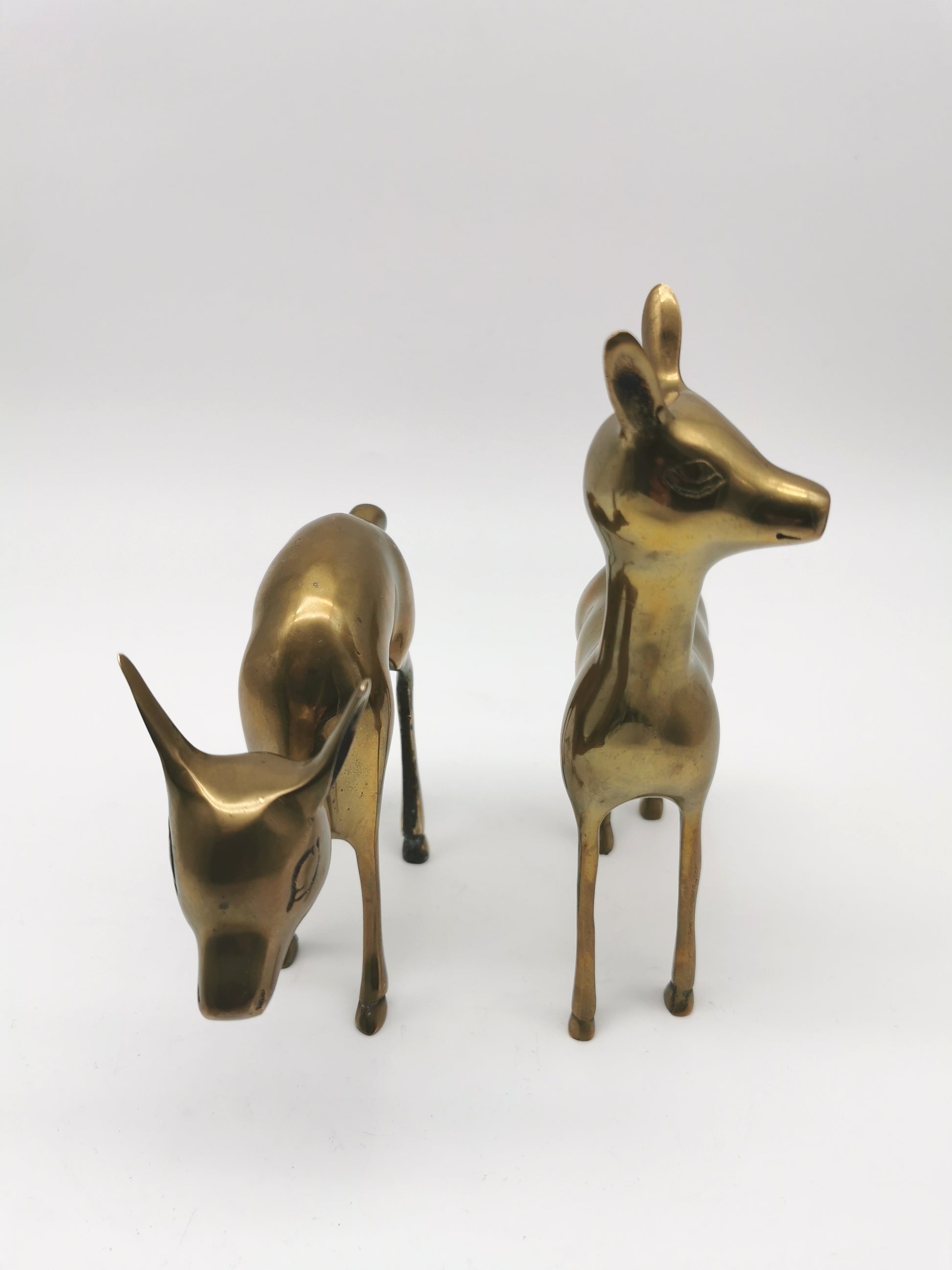 Pair of Brass Deer Figurines- Bambi Style Doe and Fawn