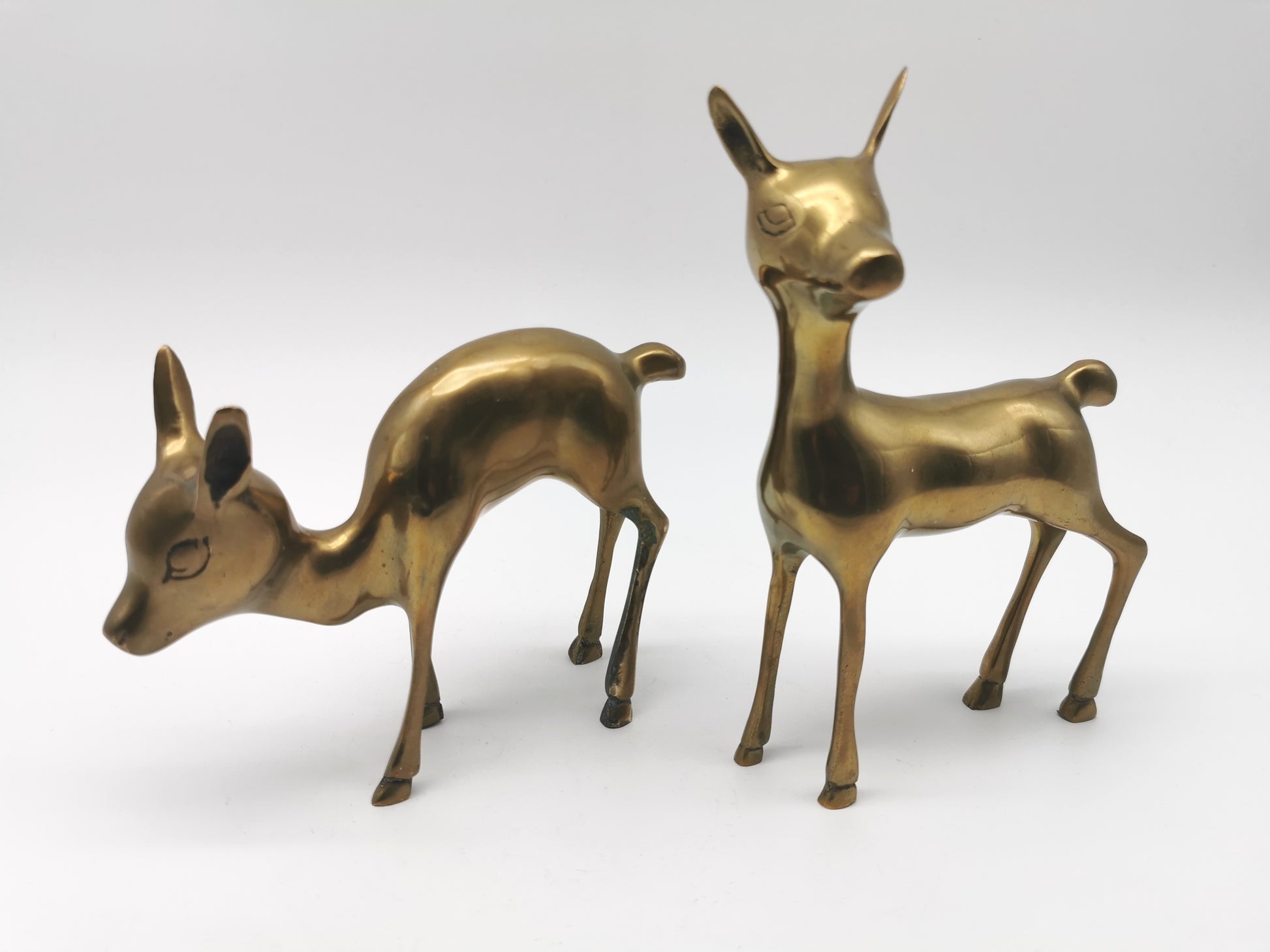 Pair of Brass Deer Figurines- Bambi Style Doe and Fawn