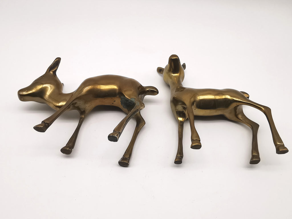 Pair of Brass Deer Figurines- Bambi Style Doe and Fawn