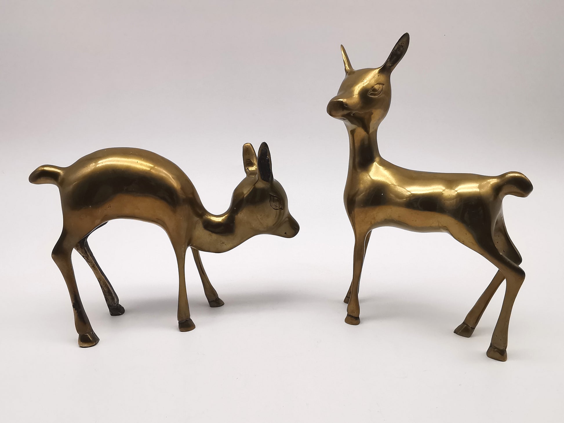 Pair of Brass Deer Figurines- Bambi Style Doe and Fawn
