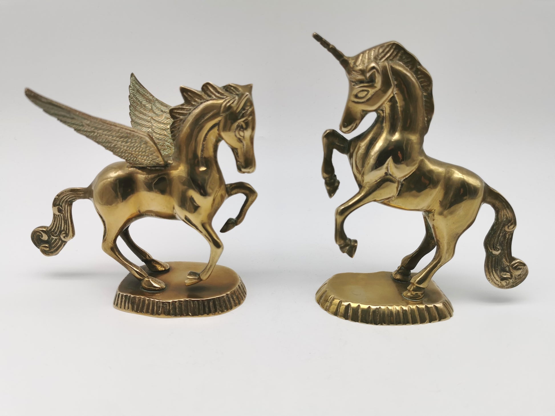 Vintage Brass Unicorn and Flying Pegasus Figurines, Mythical Creatures Set