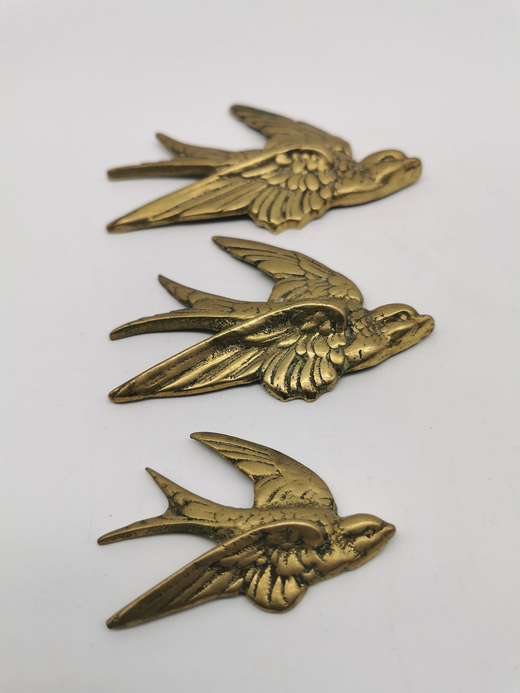 Vintage Brass Flying Swallows Wall Art – Mid-Century Graduated Birds Set of 3