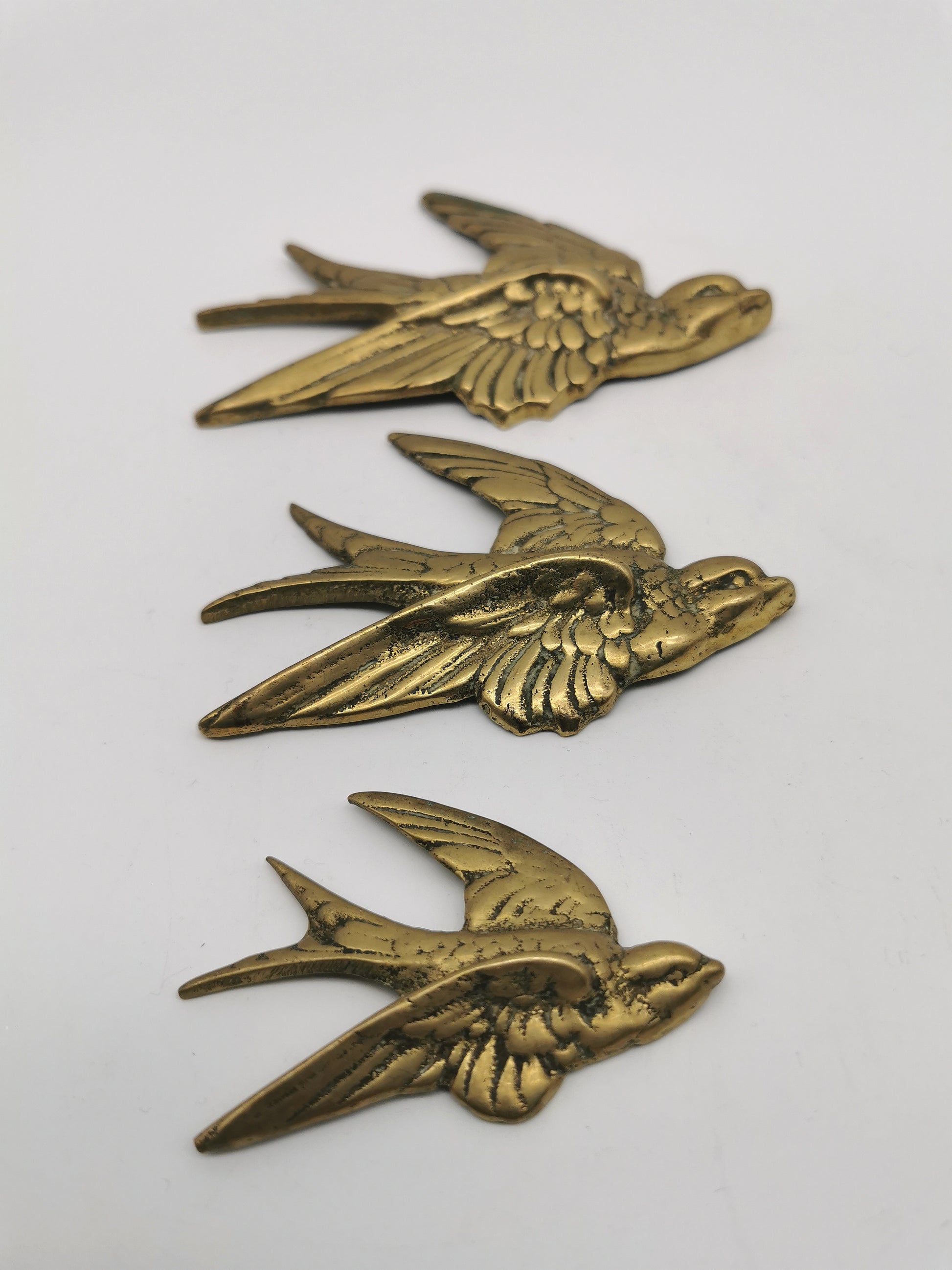 Vintage Brass Flying Swallows Wall Art – Mid-Century Graduated Birds Set of 3