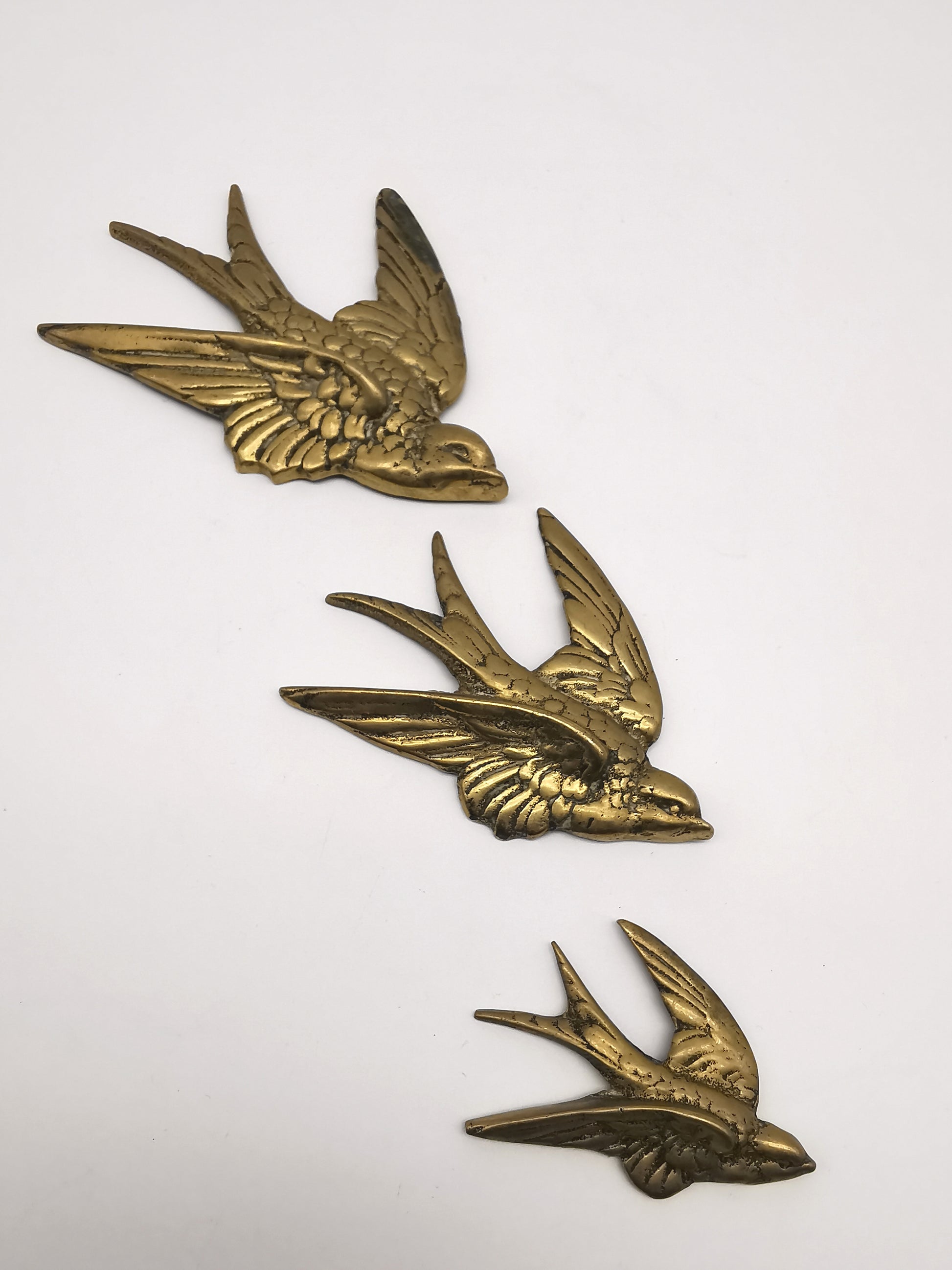 Vintage Brass Flying Swallows Wall Art – Mid-Century Graduated Birds Set of 3