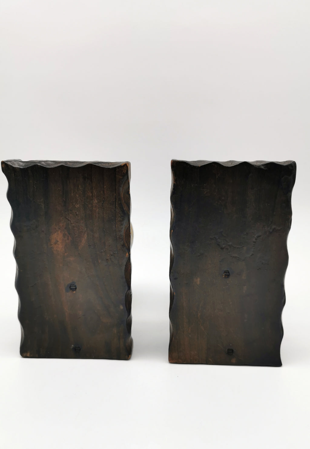 Pair of Vintage Old World Wooden Globe Bookends – Mid Century Hand-Carved