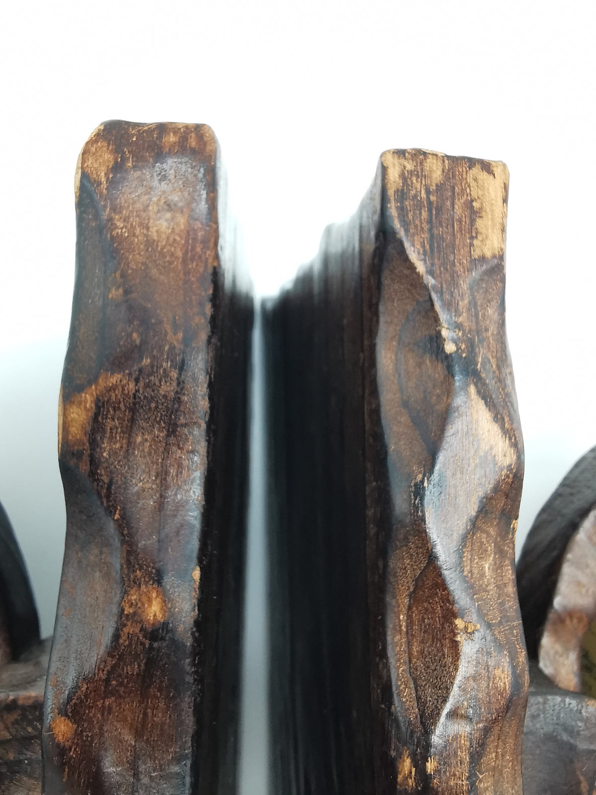 Pair of Vintage Old World Wooden Globe Bookends – Mid Century Hand-Carved