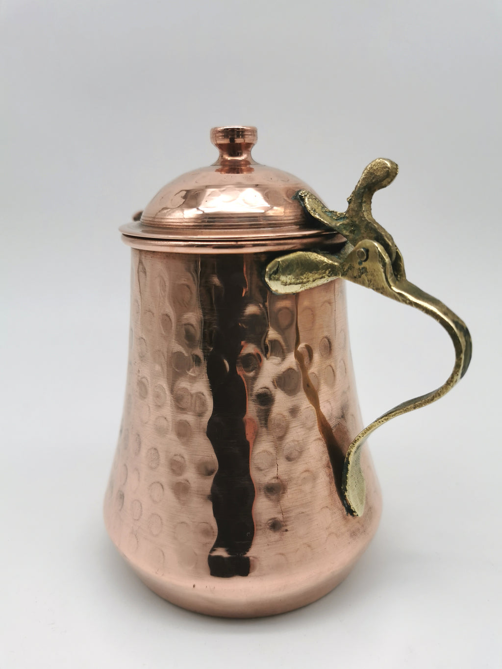 Vintage Hand Hammered Copper Creamer Pitcher/ Small Lidded Jug with Brass Handle