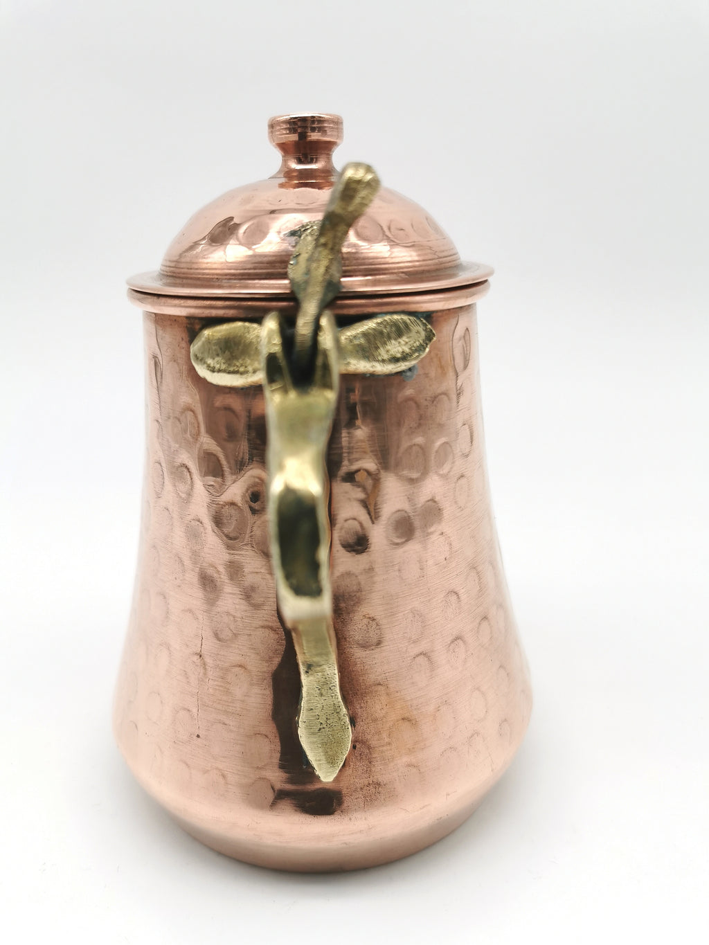 Vintage Hand Hammered Copper Creamer Pitcher/ Small Lidded Jug with Brass Handle