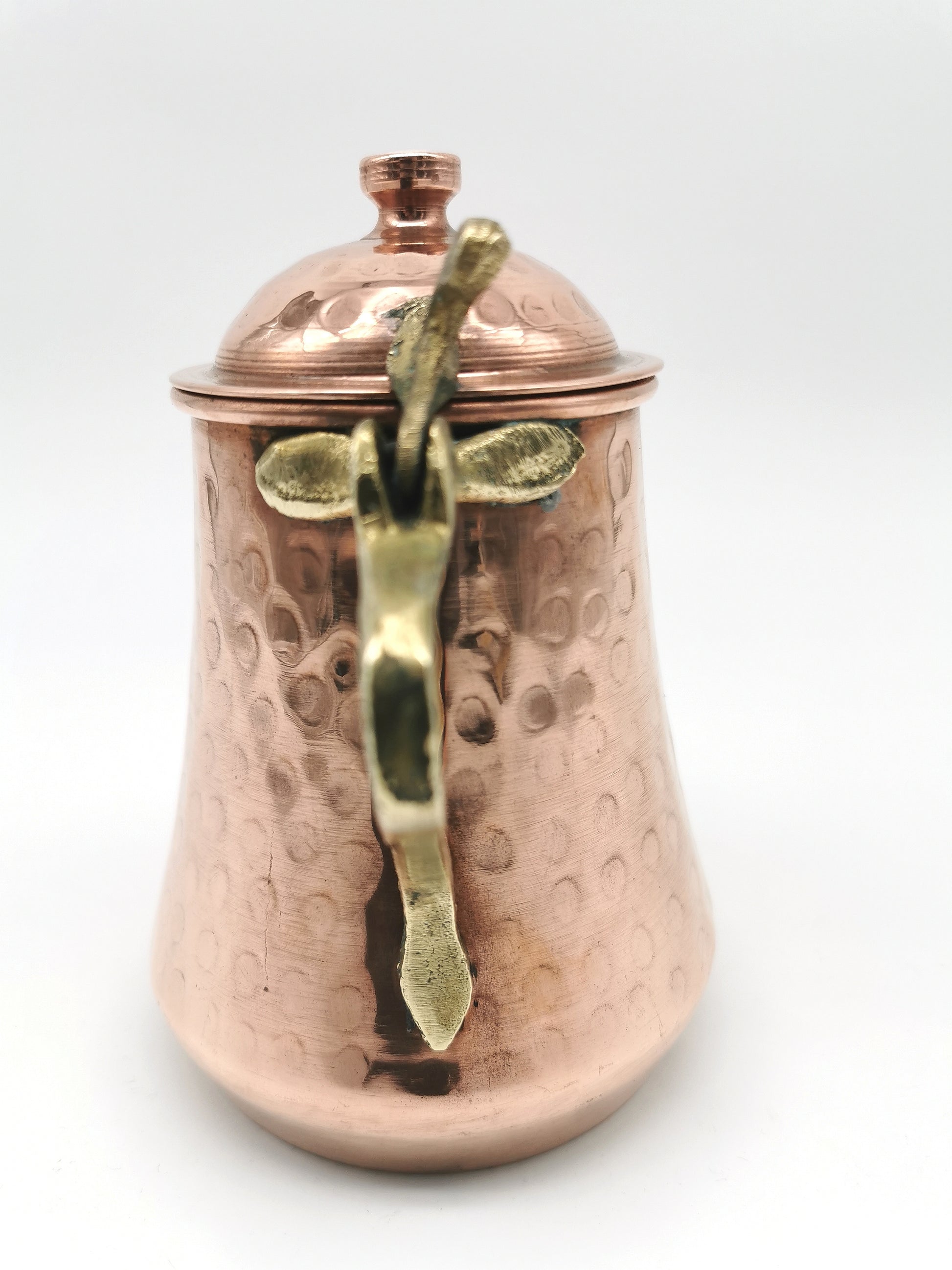 Vintage Hand Hammered Copper Creamer Pitcher/ Small Lidded Jug with Brass Handle