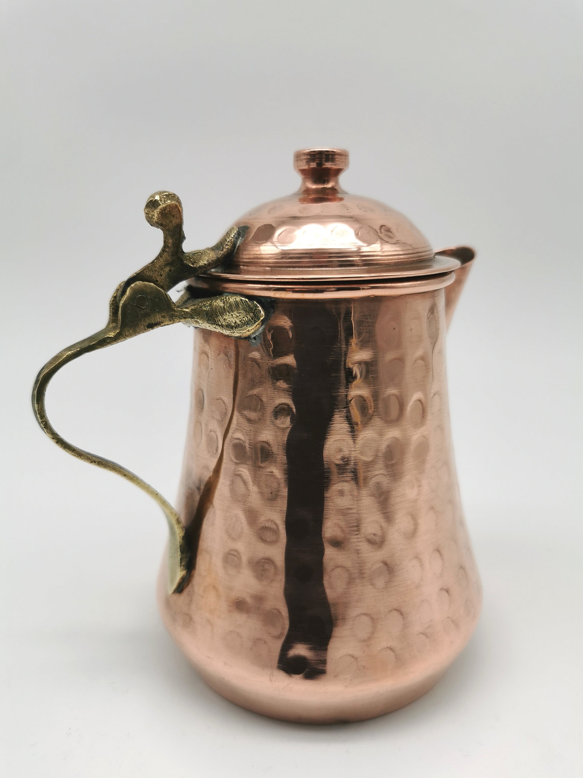 Vintage Hand Hammered Copper Creamer Pitcher/ Small Lidded Jug with Brass Handle
