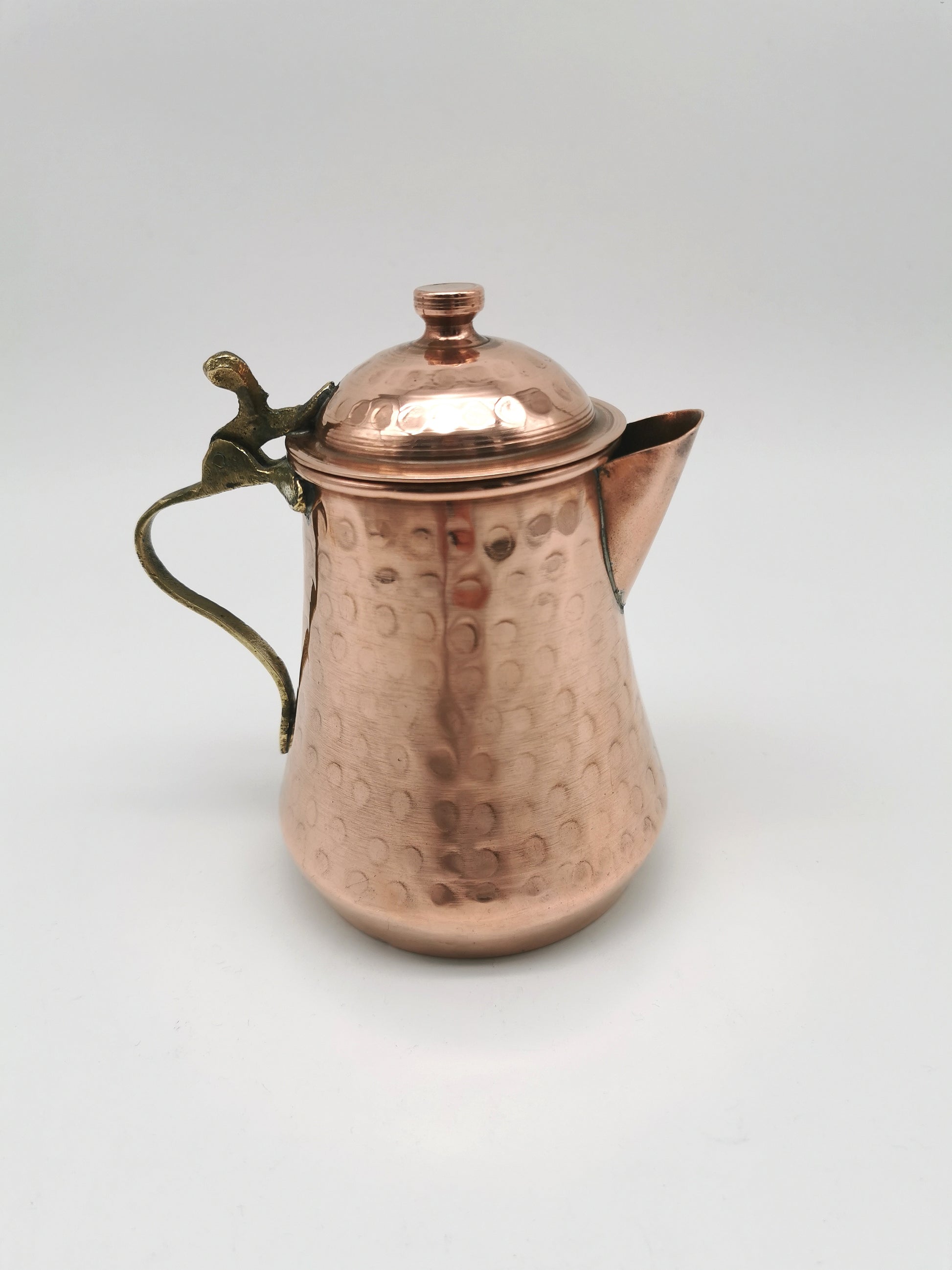 Vintage Hand Hammered Copper Creamer Pitcher/ Small Lidded Jug with Brass Handle