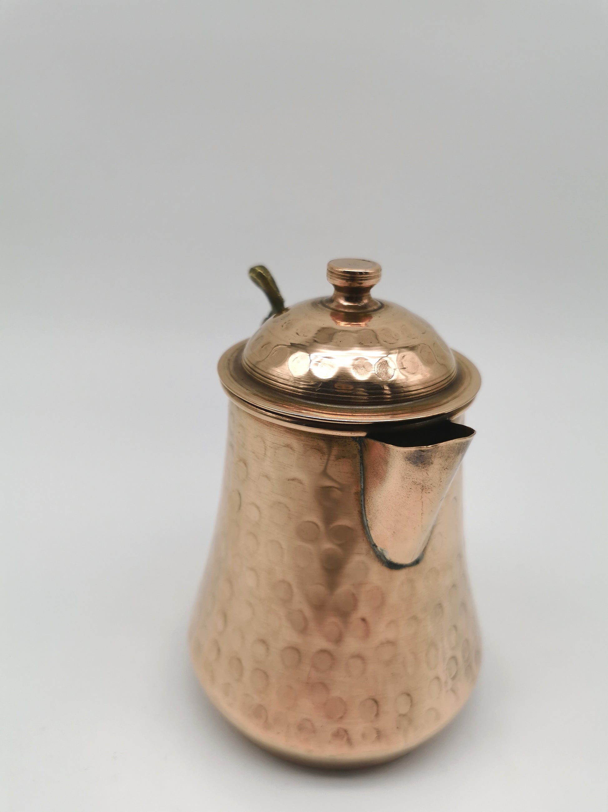 Vintage Hand Hammered Copper Creamer Pitcher/ Small Lidded Jug with Brass Handle