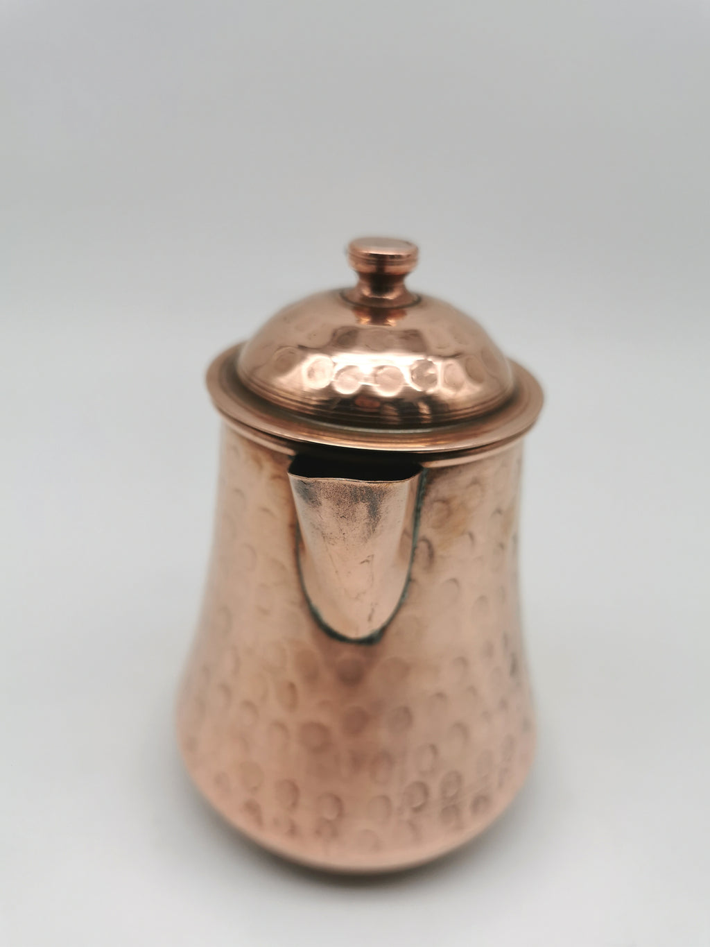 Vintage Hand Hammered Copper Creamer Pitcher/ Small Lidded Jug with Brass Handle