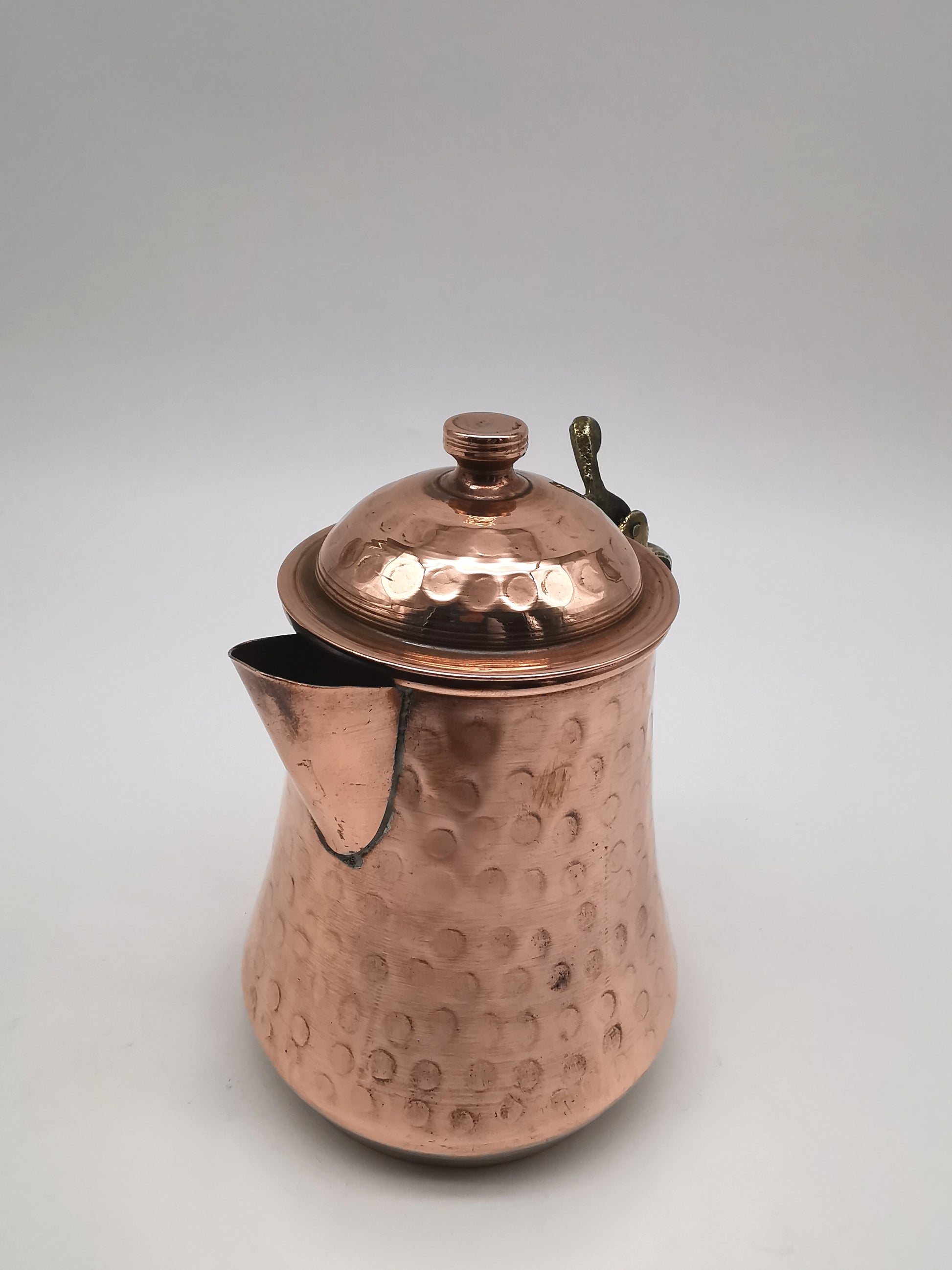 Vintage Hand Hammered Copper Creamer Pitcher/ Small Lidded Jug with Brass Handle