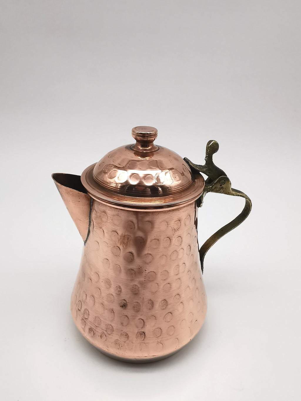 Vintage Hand Hammered Copper Creamer Pitcher/ Small Lidded Jug with Brass Handle