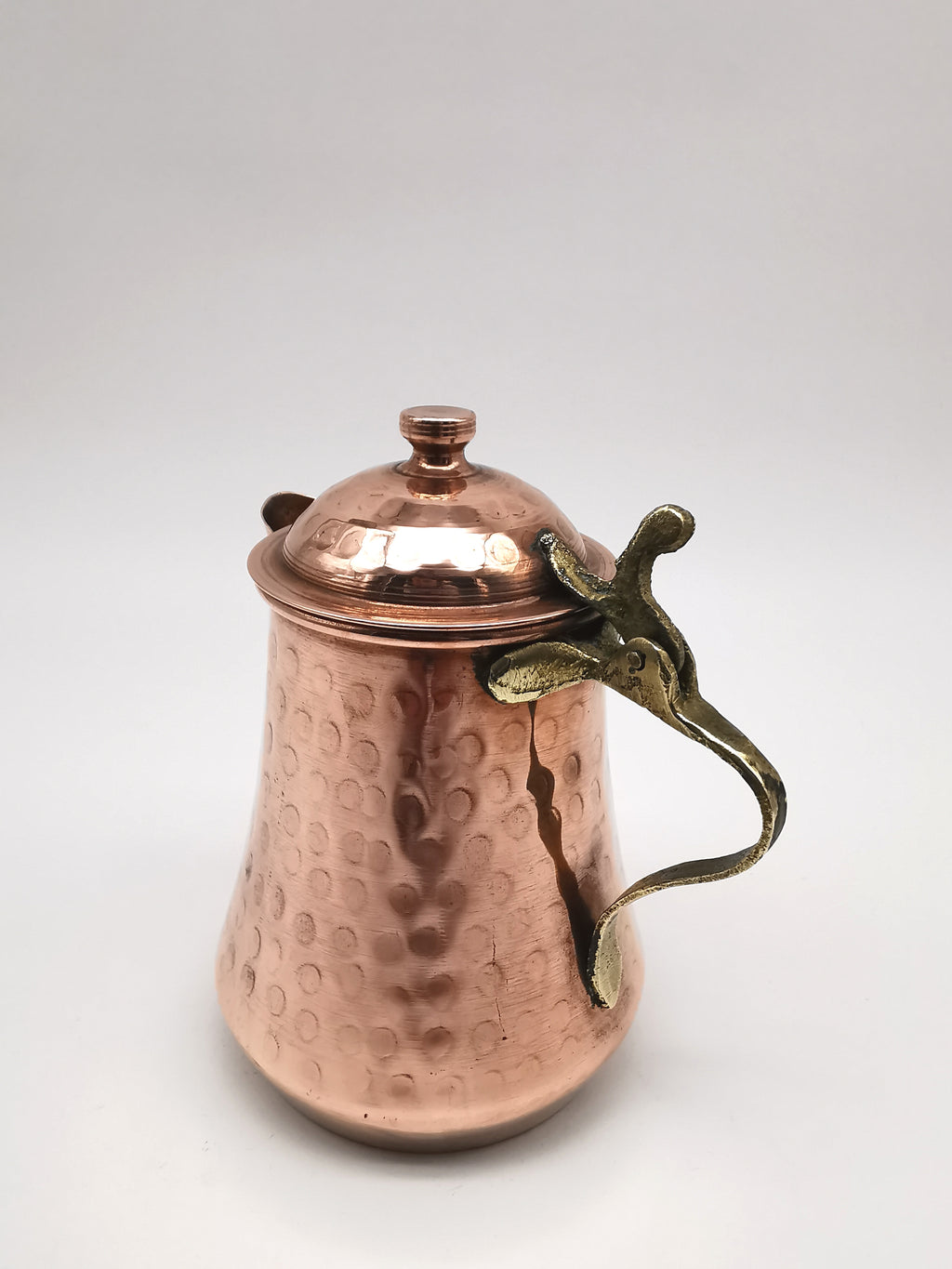Vintage Hand Hammered Copper Creamer Pitcher/ Small Lidded Jug with Brass Handle