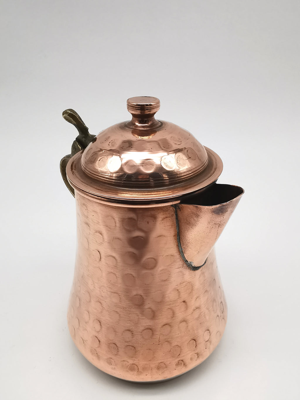 Vintage Hand Hammered Copper Creamer Pitcher/ Small Lidded Jug with Brass Handle