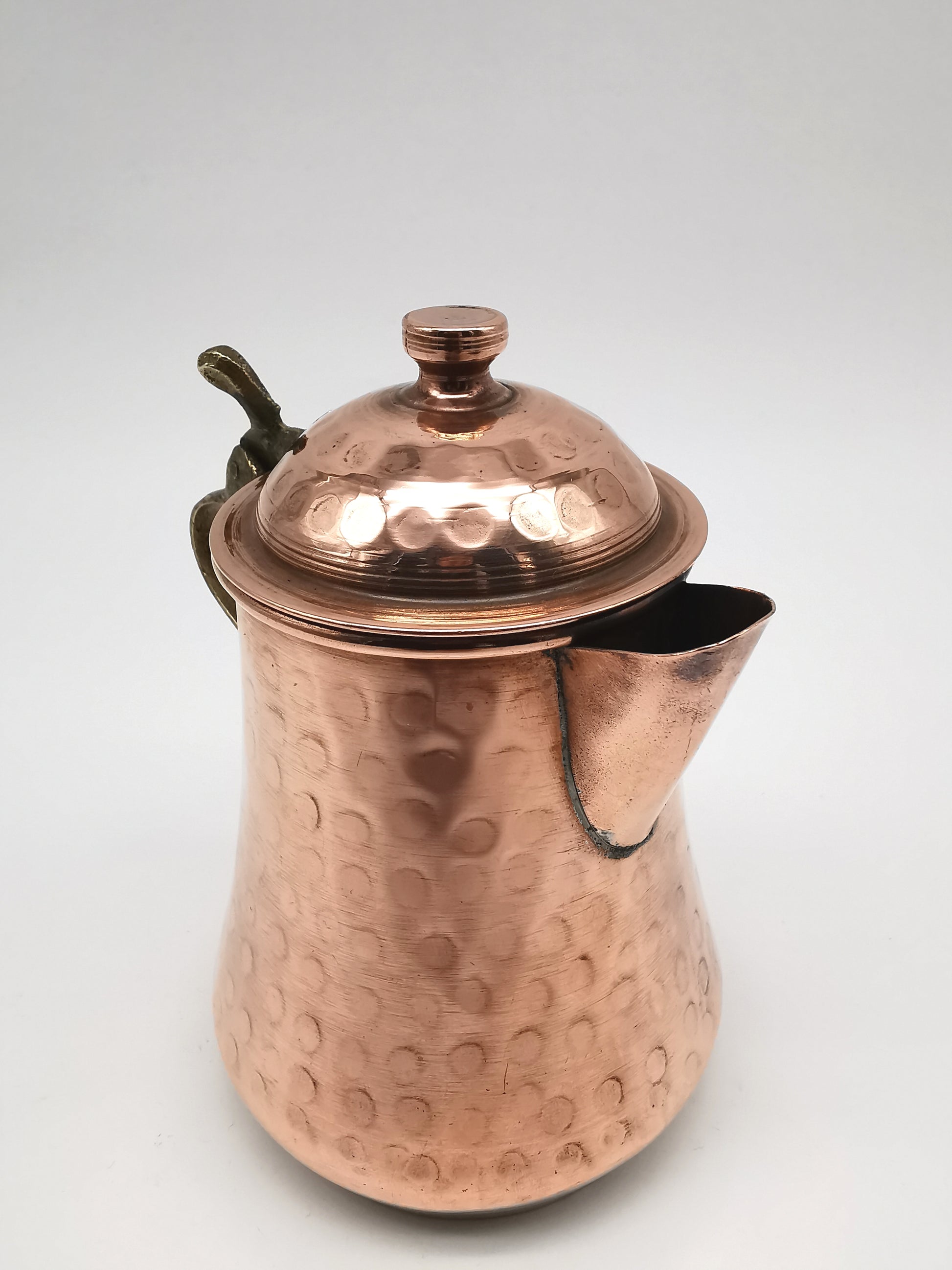 Vintage Hand Hammered Copper Creamer Pitcher/ Small Lidded Jug with Brass Handle