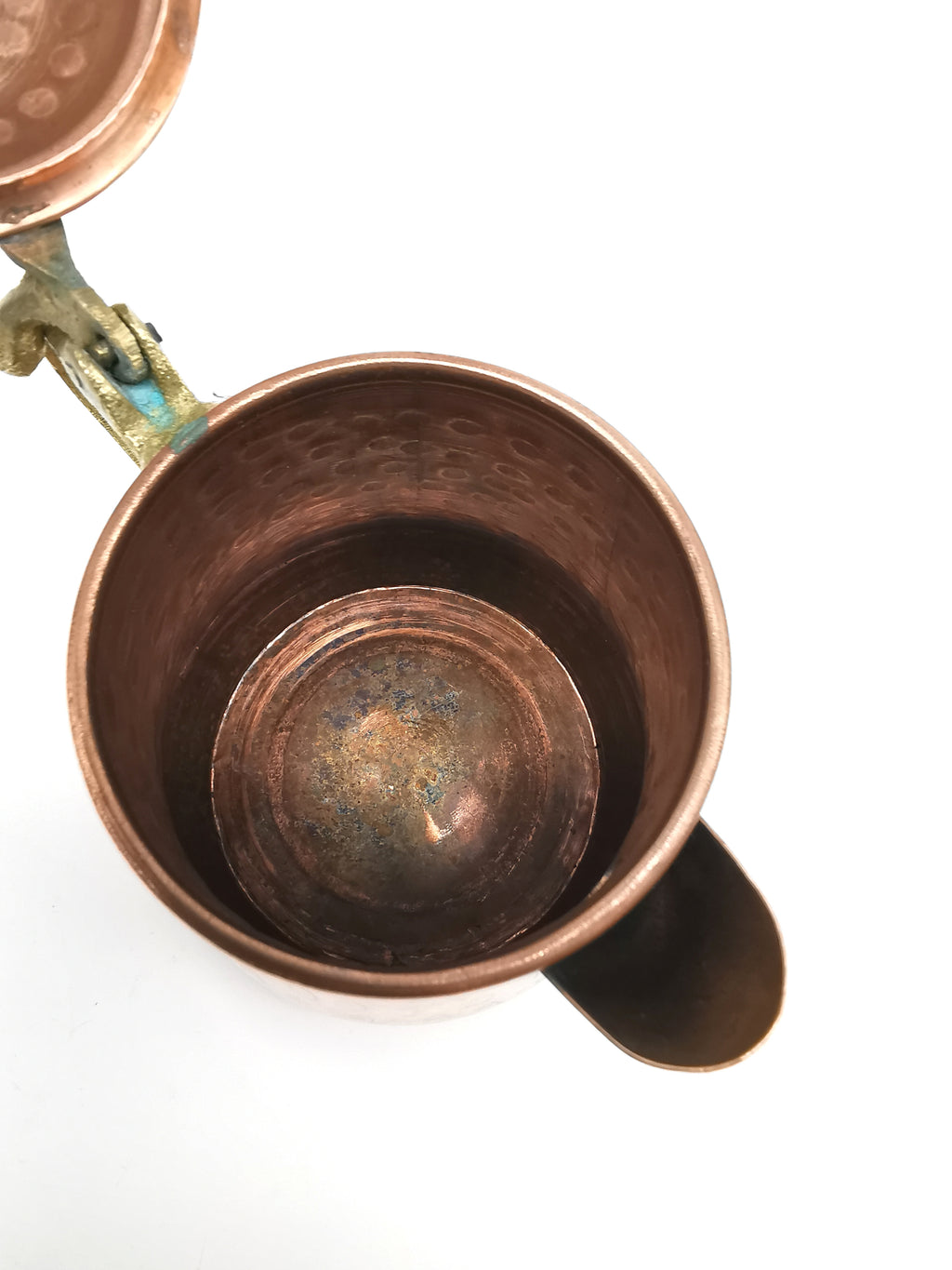 Vintage Hand Hammered Copper Creamer Pitcher/ Small Lidded Jug with Brass Handle