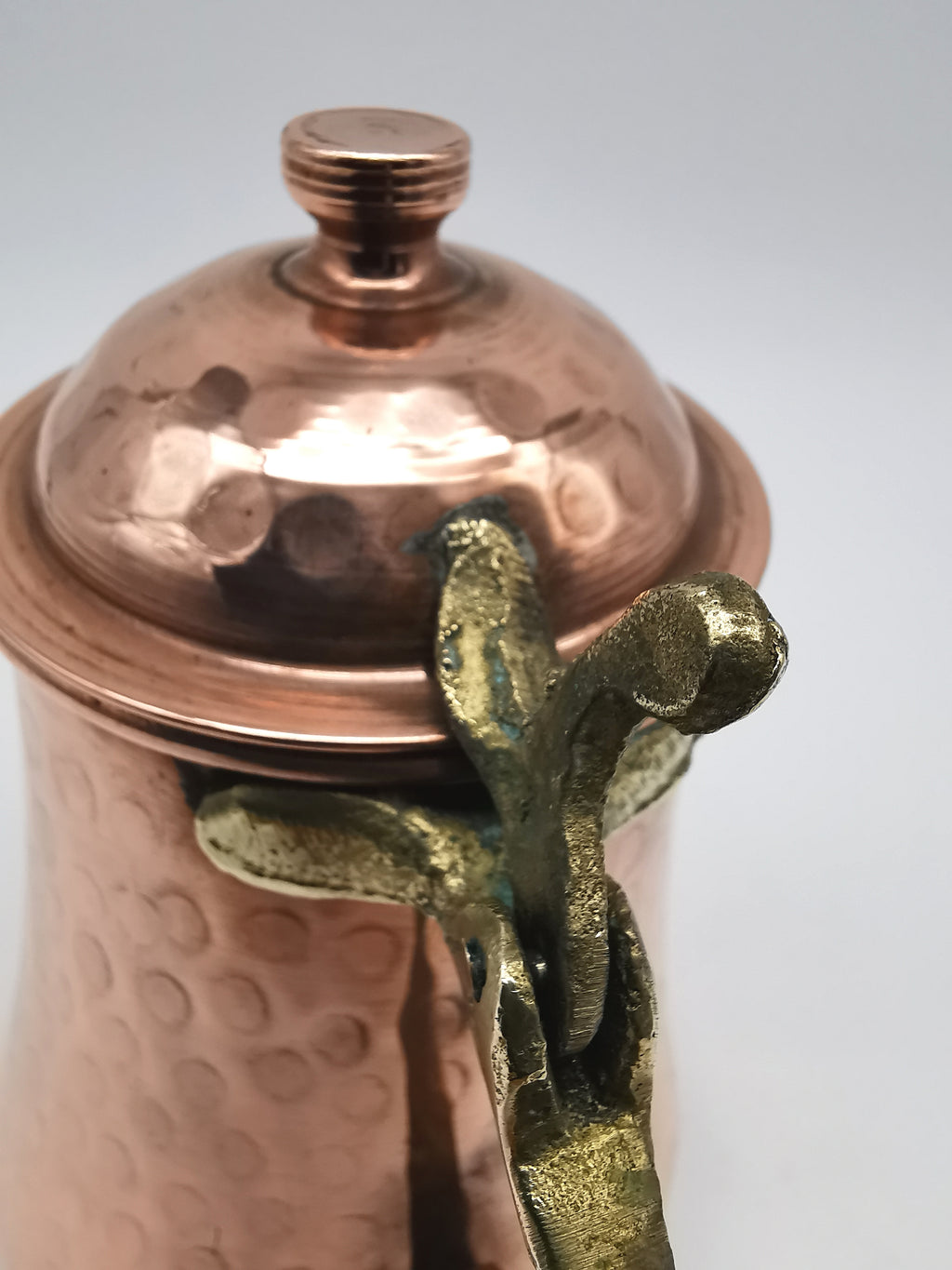 Vintage Hand Hammered Copper Creamer Pitcher/ Small Lidded Jug with Brass Handle