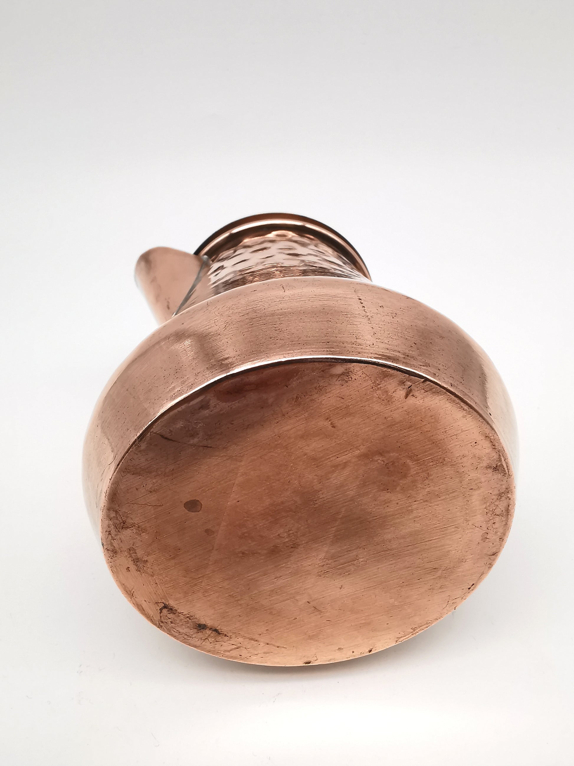 Vintage Hand Hammered Copper Creamer Pitcher/ Small Lidded Jug with Brass Handle