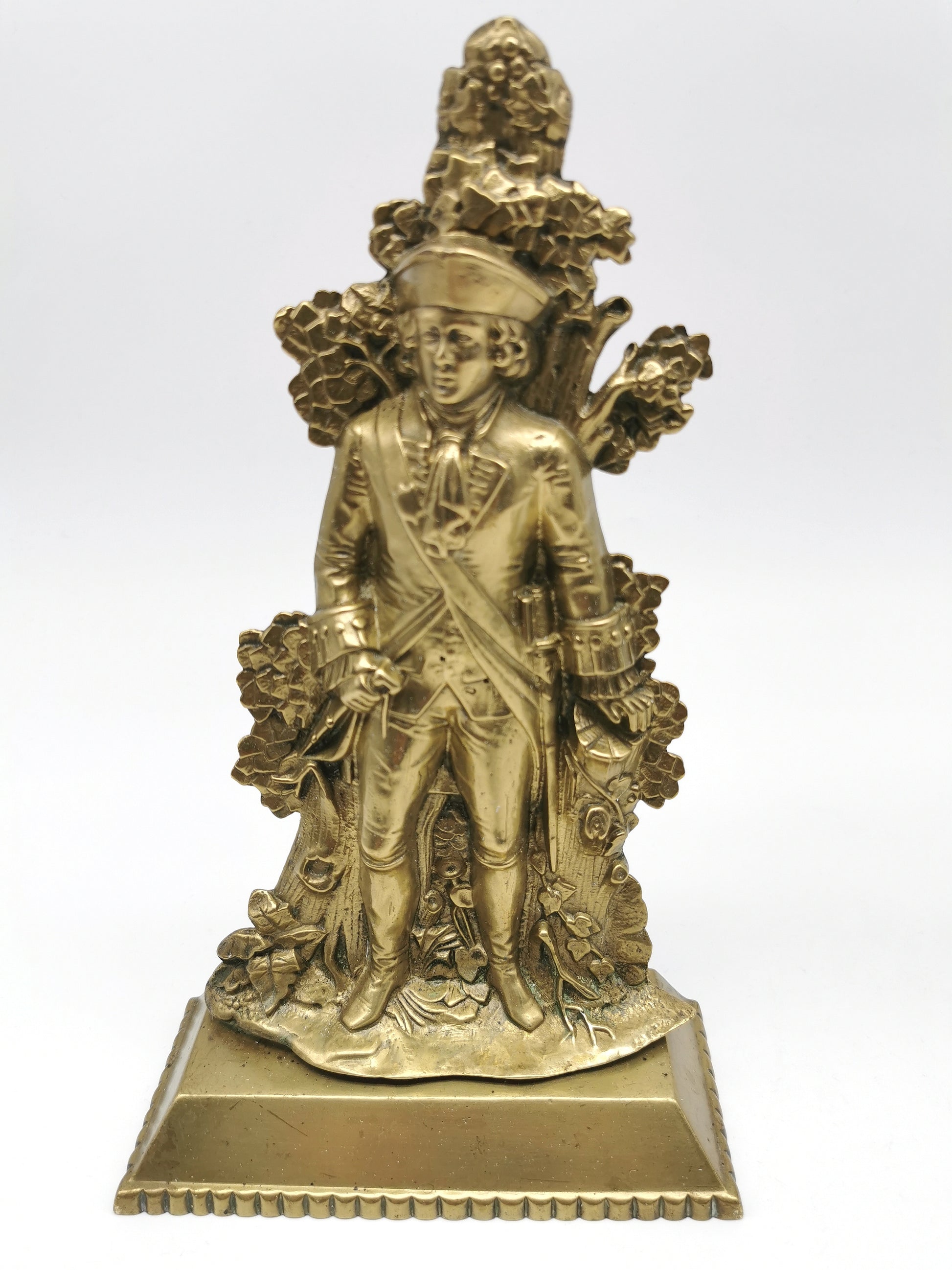 Antique 1849 Cornelius & Co. Brass Colonial Figurine Pair -Signed Girandoles-Last of the Mohicans Mantle Decor/Bookends