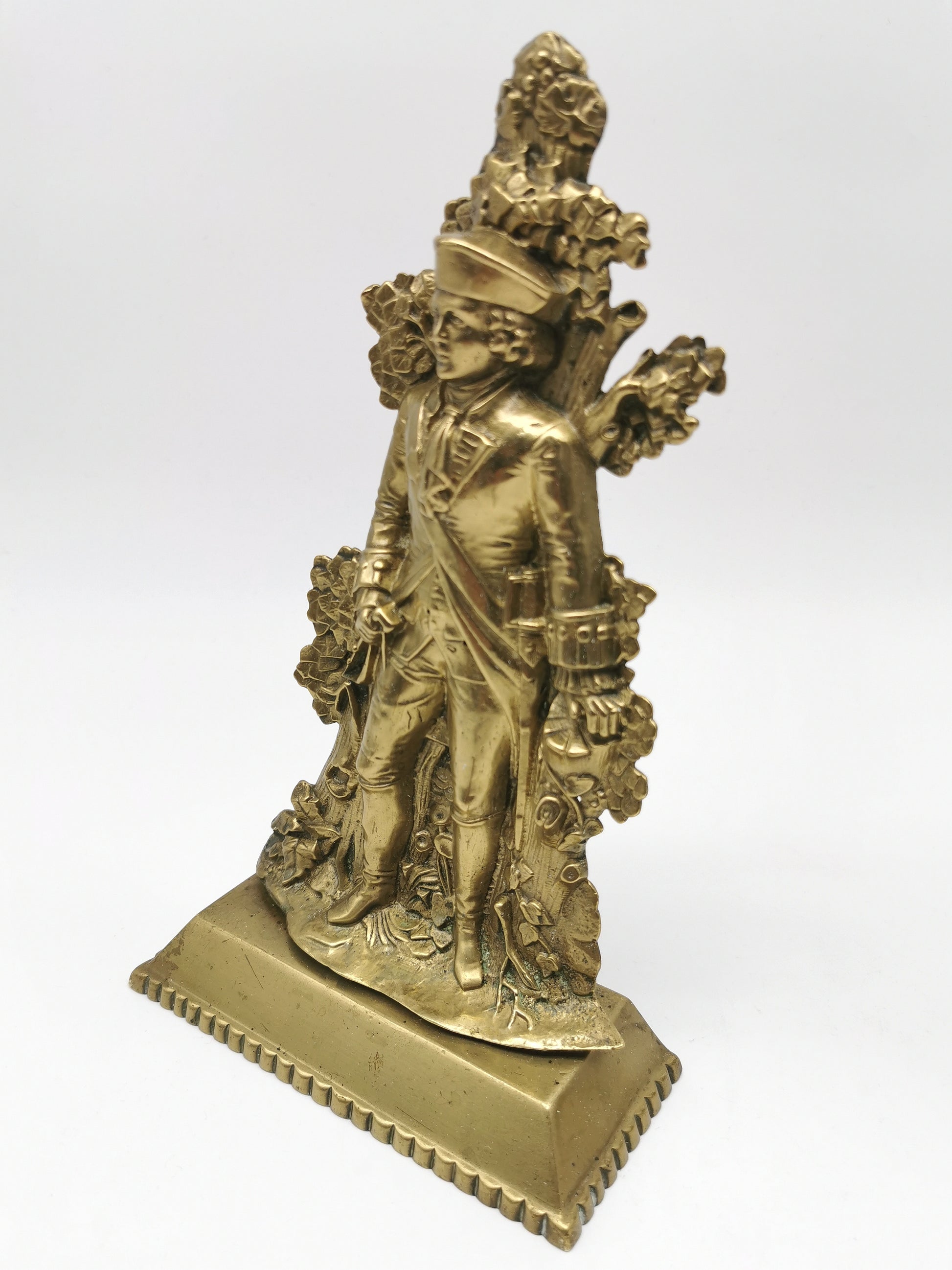 Antique 1849 Cornelius & Co. Brass Colonial Figurine Pair -Signed Girandoles-Last of the Mohicans Mantle Decor/Bookends