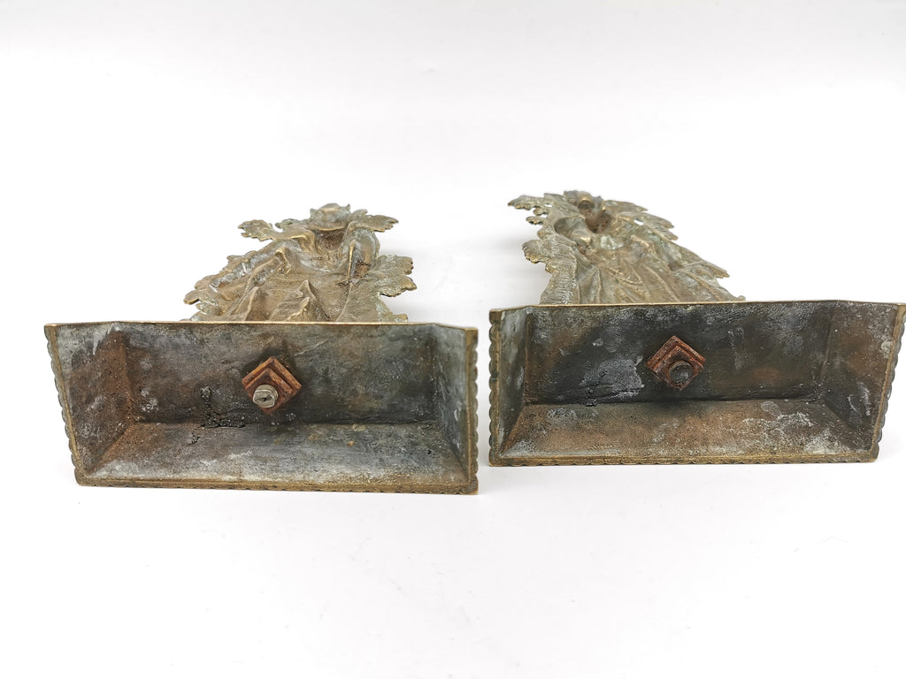 Antique 1849 Cornelius & Co. Brass Colonial Figurine Pair -Signed Girandoles-Last of the Mohicans Mantle Decor/Bookends