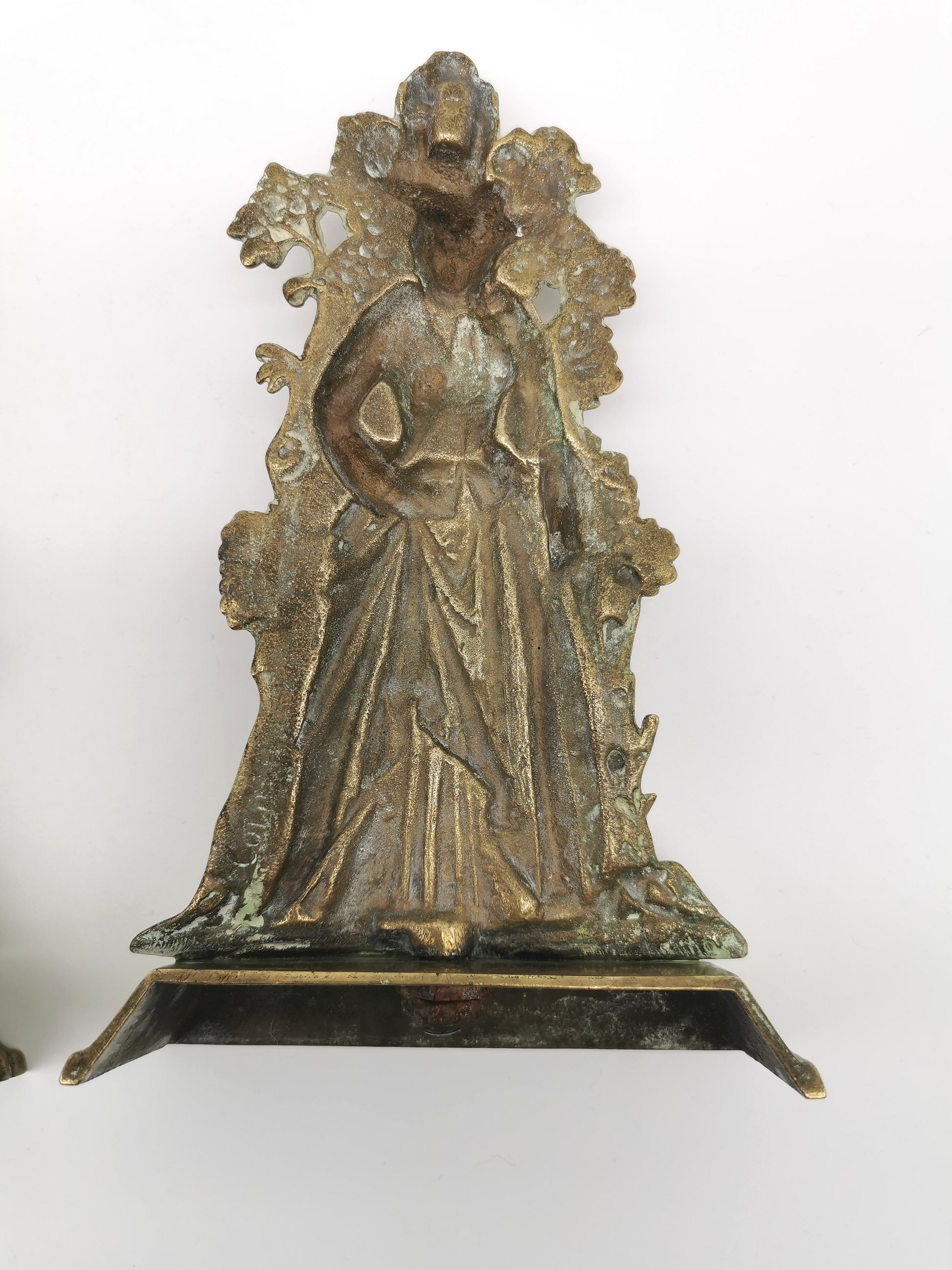 Antique 1849 Cornelius & Co. Brass Colonial Figurine Pair -Signed Girandoles-Last of the Mohicans Mantle Decor/Bookends