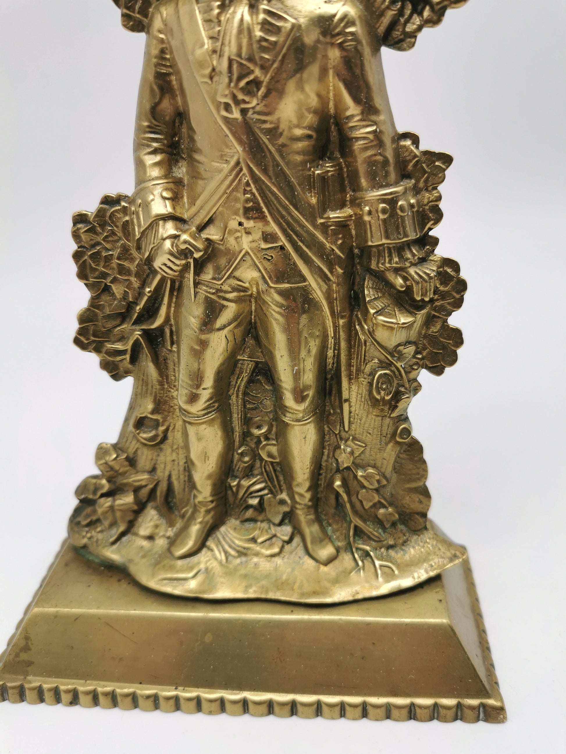 Antique 1849 Cornelius & Co. Brass Colonial Figurine Pair -Signed Girandoles-Last of the Mohicans Mantle Decor/Bookends