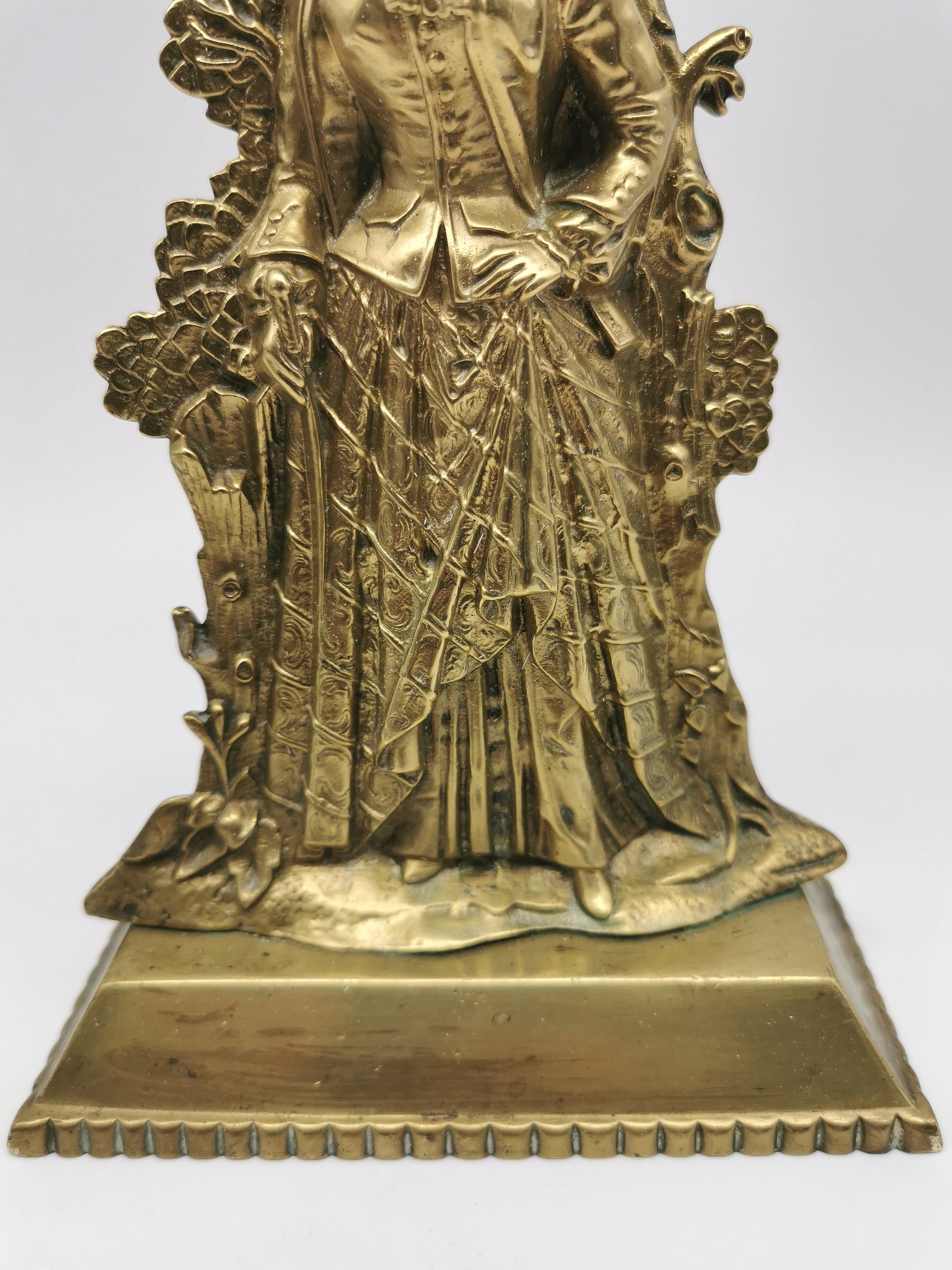 Antique 1849 Cornelius & Co. Brass Colonial Figurine Pair -Signed Girandoles-Last of the Mohicans Mantle Decor/Bookends