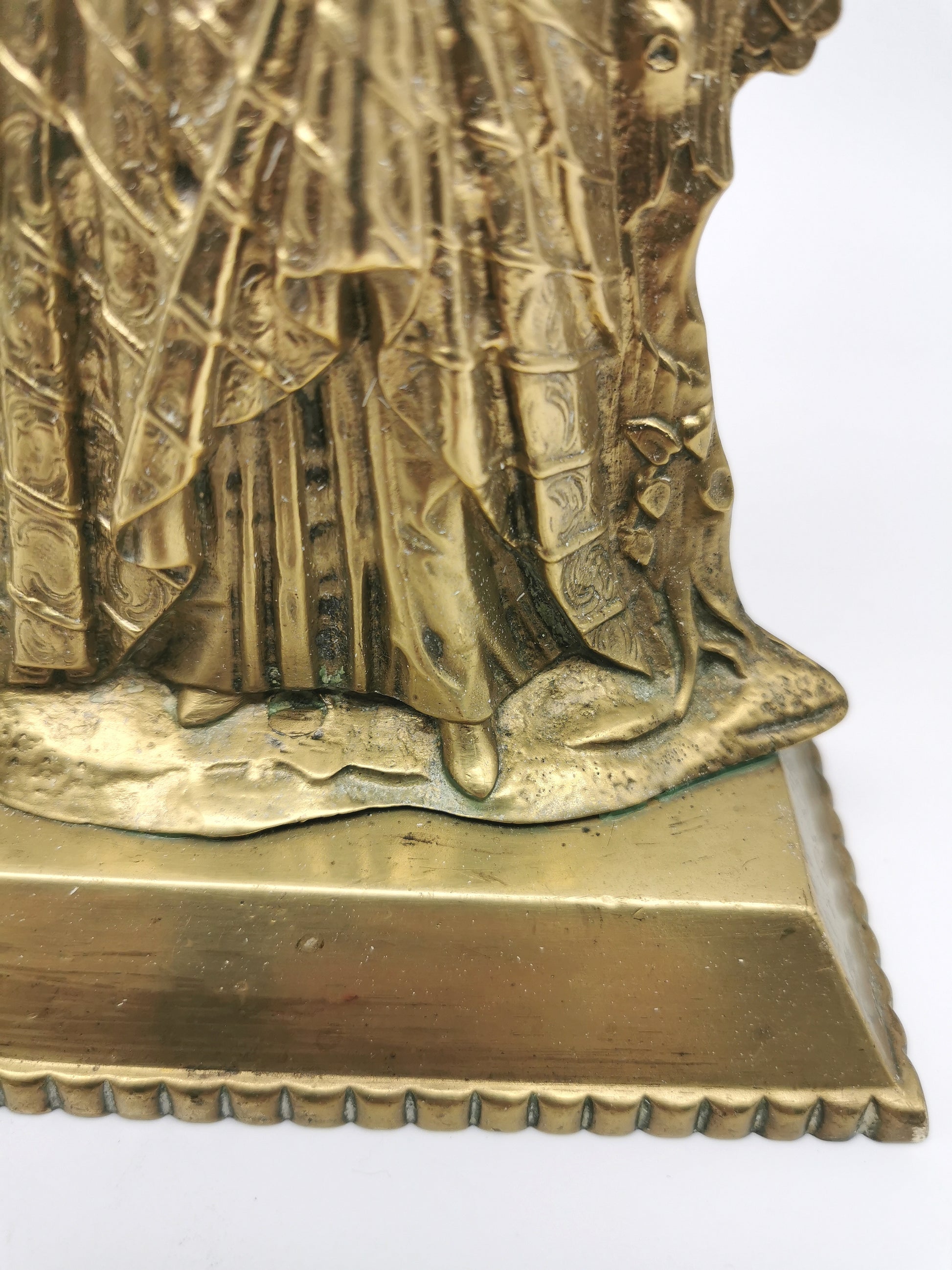 Antique 1849 Cornelius & Co. Brass Colonial Figurine Pair -Signed Girandoles-Last of the Mohicans Mantle Decor/Bookends