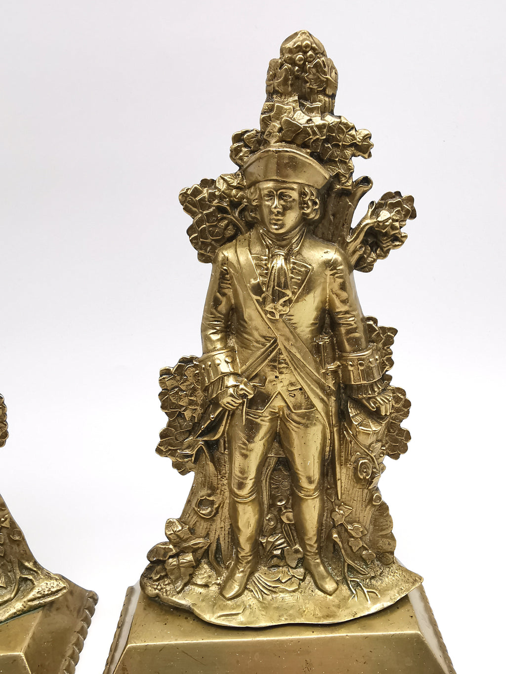 Antique 1849 Cornelius & Co. Brass Colonial Figurine Pair -Signed Girandoles-Last of the Mohicans Mantle Decor/Bookends