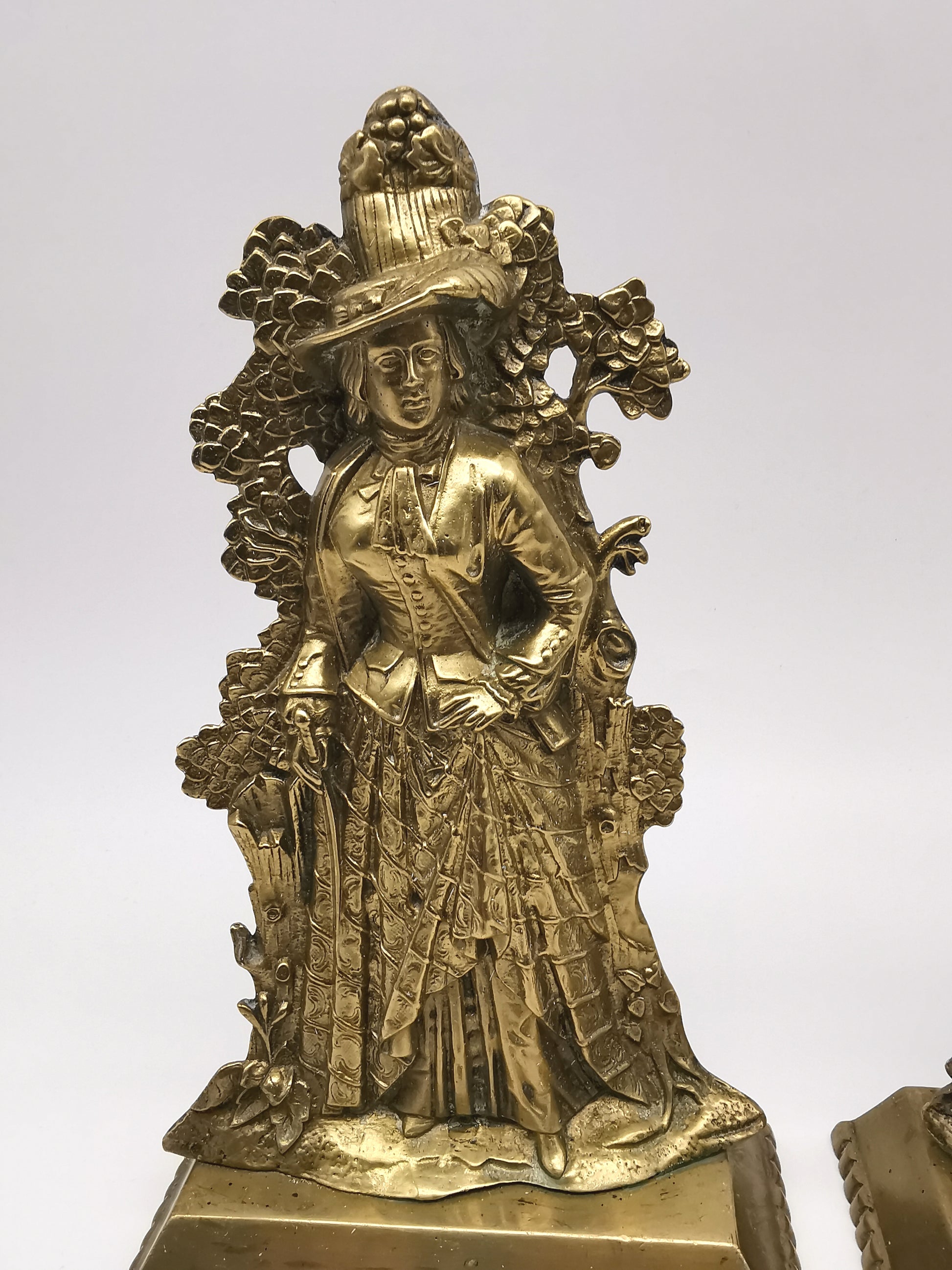 Antique 1849 Cornelius & Co. Brass Colonial Figurine Pair -Signed Girandoles-Last of the Mohicans Mantle Decor/Bookends