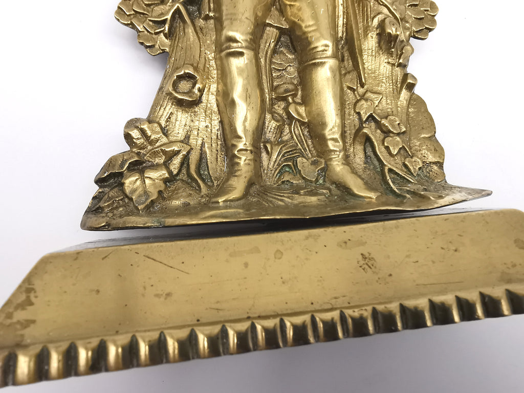 Antique 1849 Cornelius & Co. Brass Colonial Figurine Pair -Signed Girandoles-Last of the Mohicans Mantle Decor/Bookends