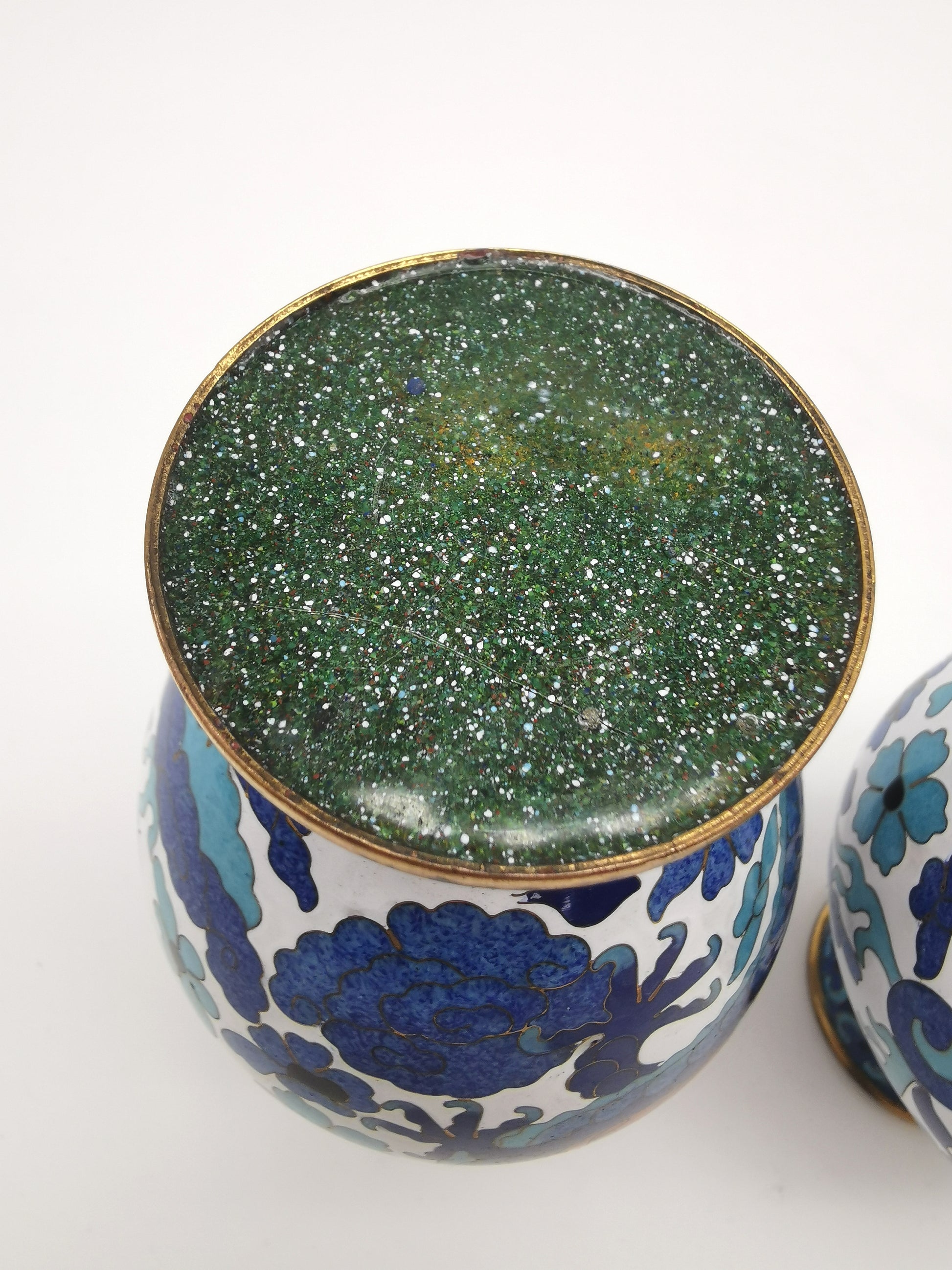 Pair of Vintage Chinese Cloisonné Imperial 5-Clawed Dragon Vases / 6.1" White Ground Cabinet Baluster Vases with Wooden Stands