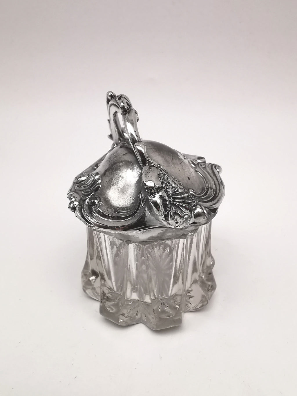 Antique Art Nouveau Silver Plated and Cut Glass Jar, Starburst Base Lidded Pot