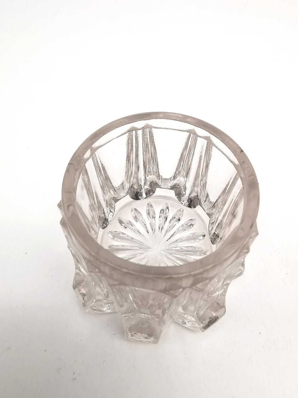 Antique Art Nouveau Silver Plated and Cut Glass Jar, Starburst Base Lidded Pot